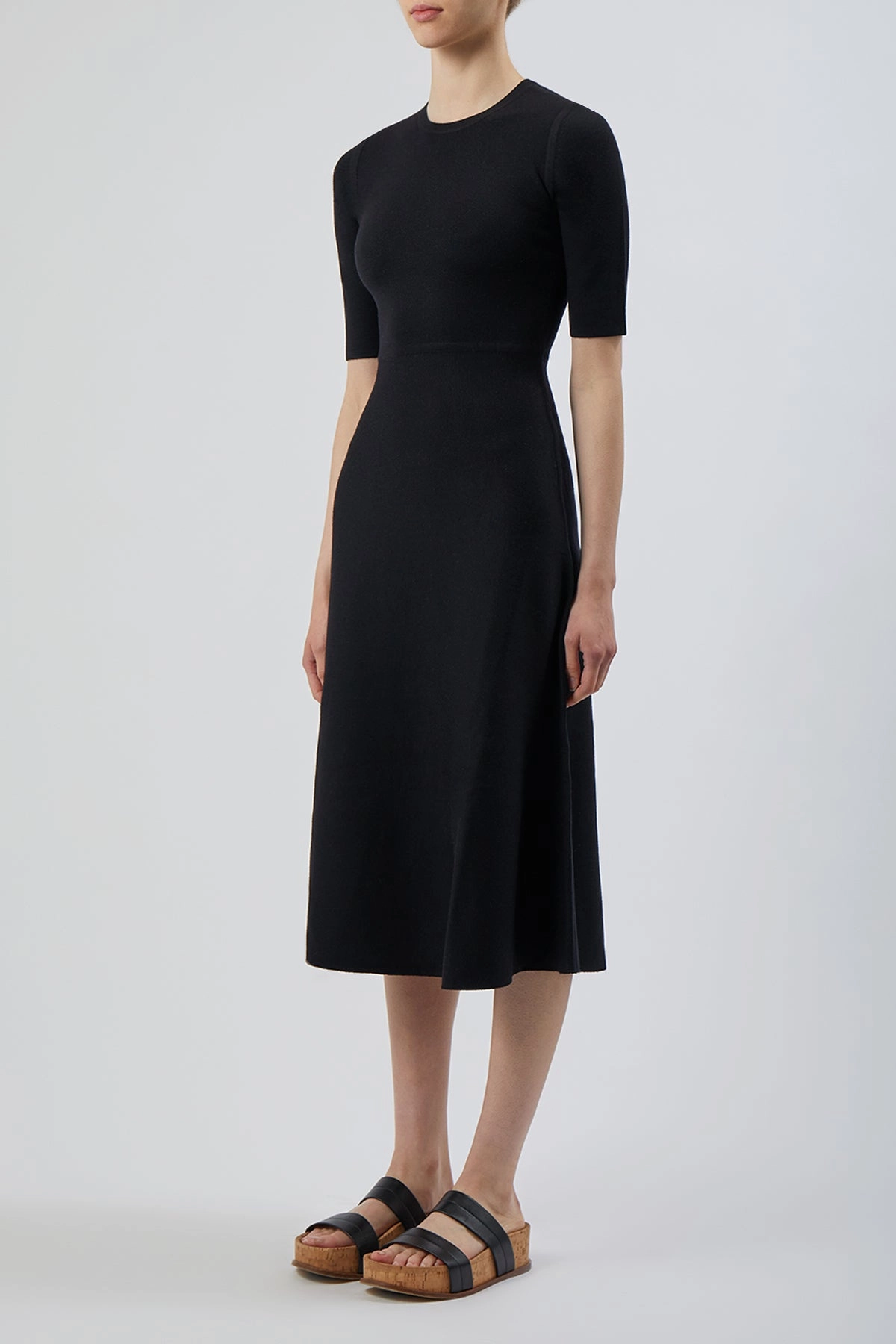 Chafe Free Minimalist Button Placket Seymore Knit Midi Dress in Black Merino Wool Cashmere