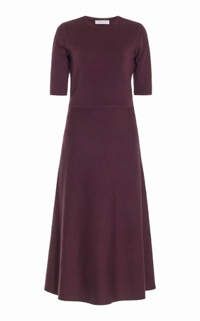 Seymore Knit Midi Dress in Deep Bordeaux Merino Wool Cashmere Garment Washed AntiStatic Yarn