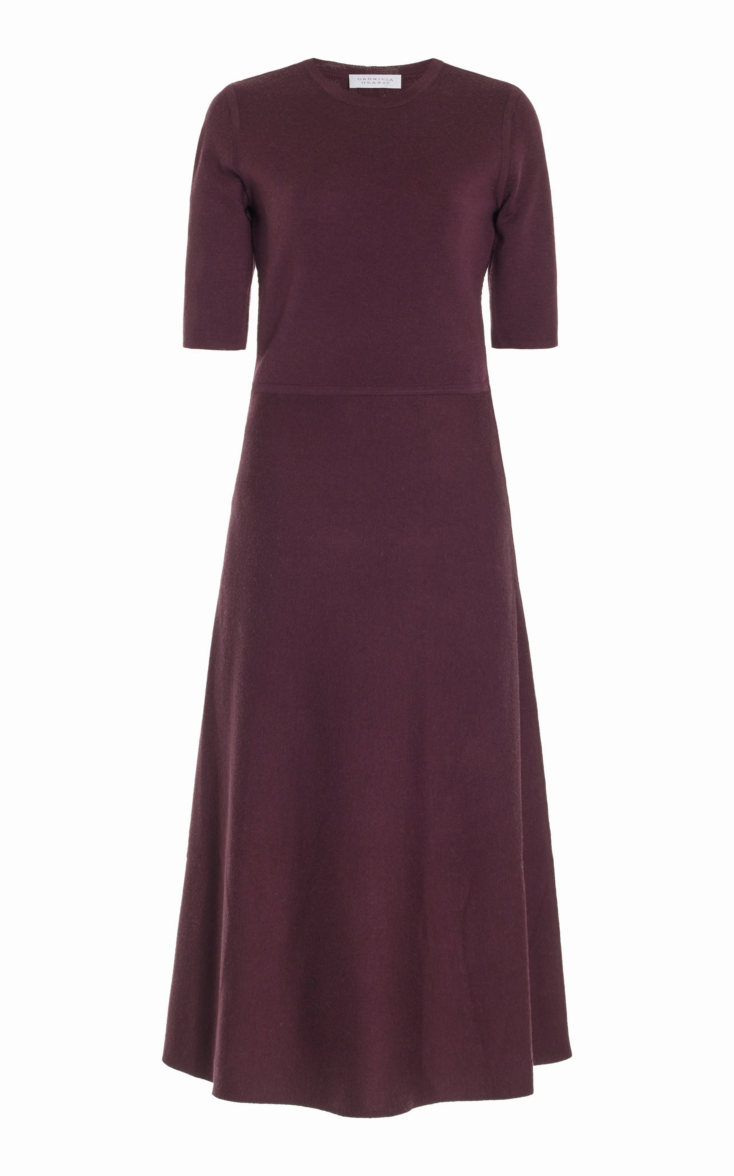 Seymore Knit Midi Dress in Deep Bordeaux Merino Wool Cashmere Garment Washed AntiStatic Yarn