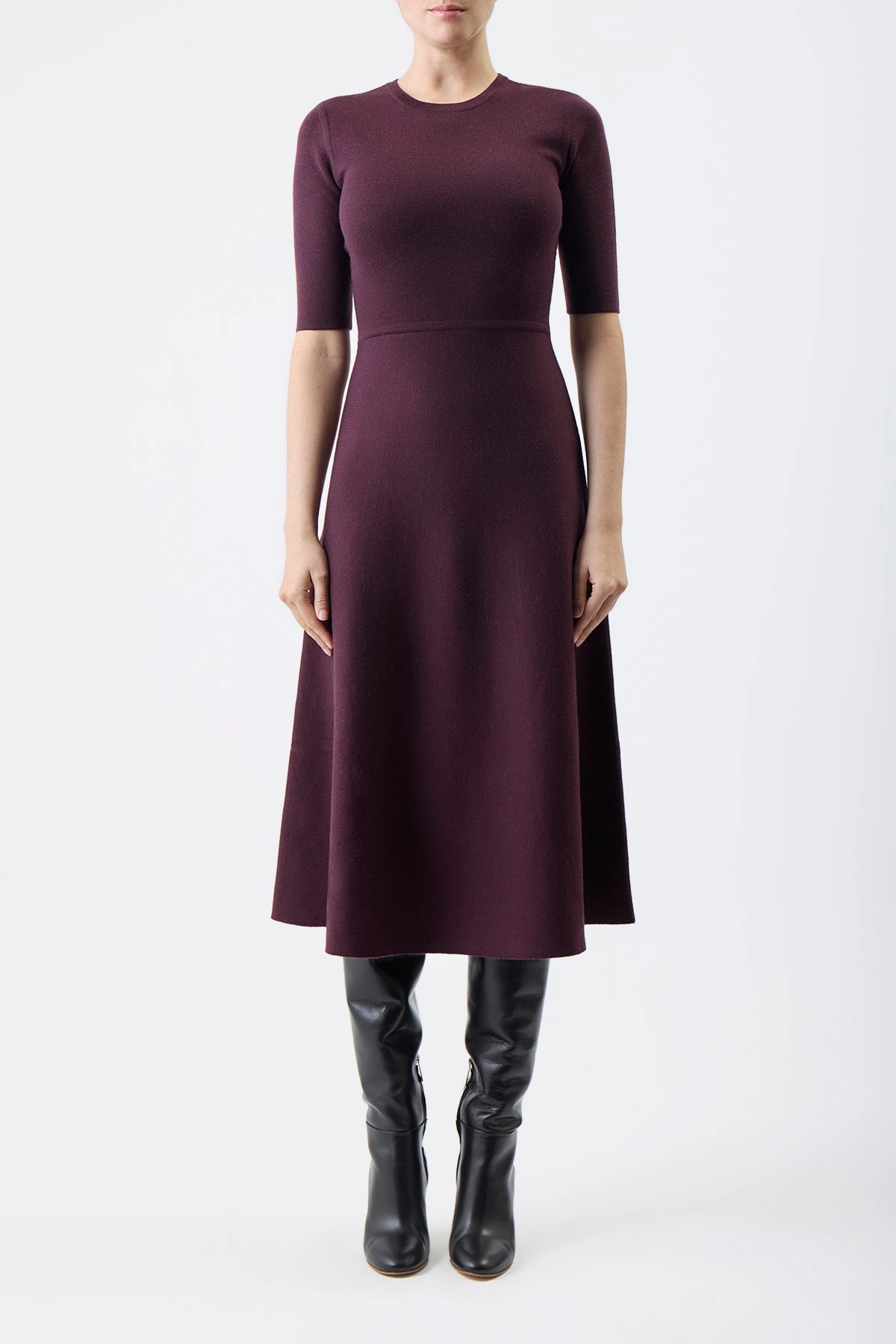 Chill Evening Seymore Knit Midi Dress in Deep Bordeaux Merino Wool Cashmere