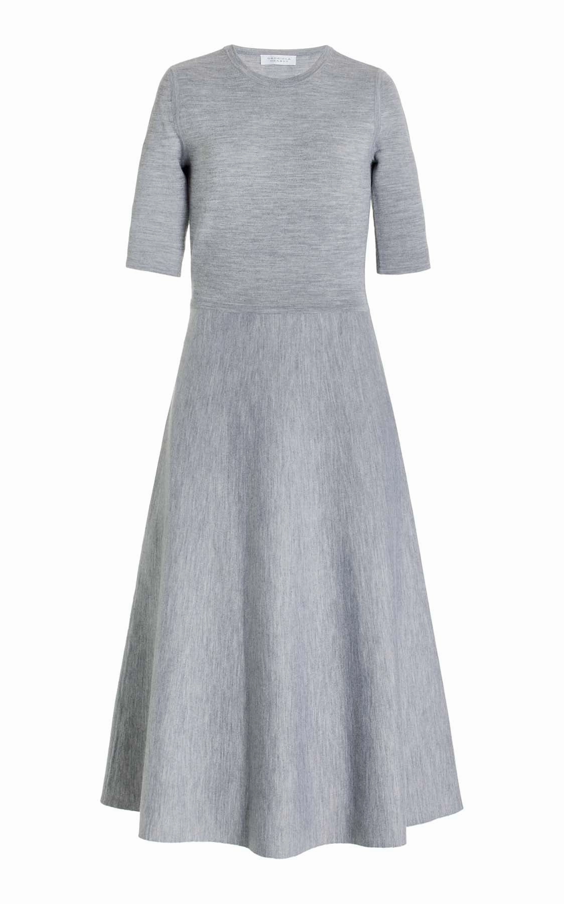 Autumn Layer Urban Classic Seymore Knit Midi Dress in Heather Grey Merino Wool Cashmere