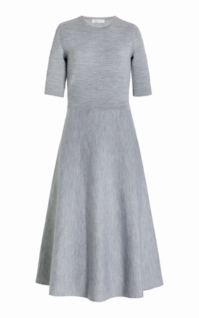 Basic Layer DoubleLayered Hem Technology Seymore Knit Midi Dress in Heather Grey Merino Wool Cashmere