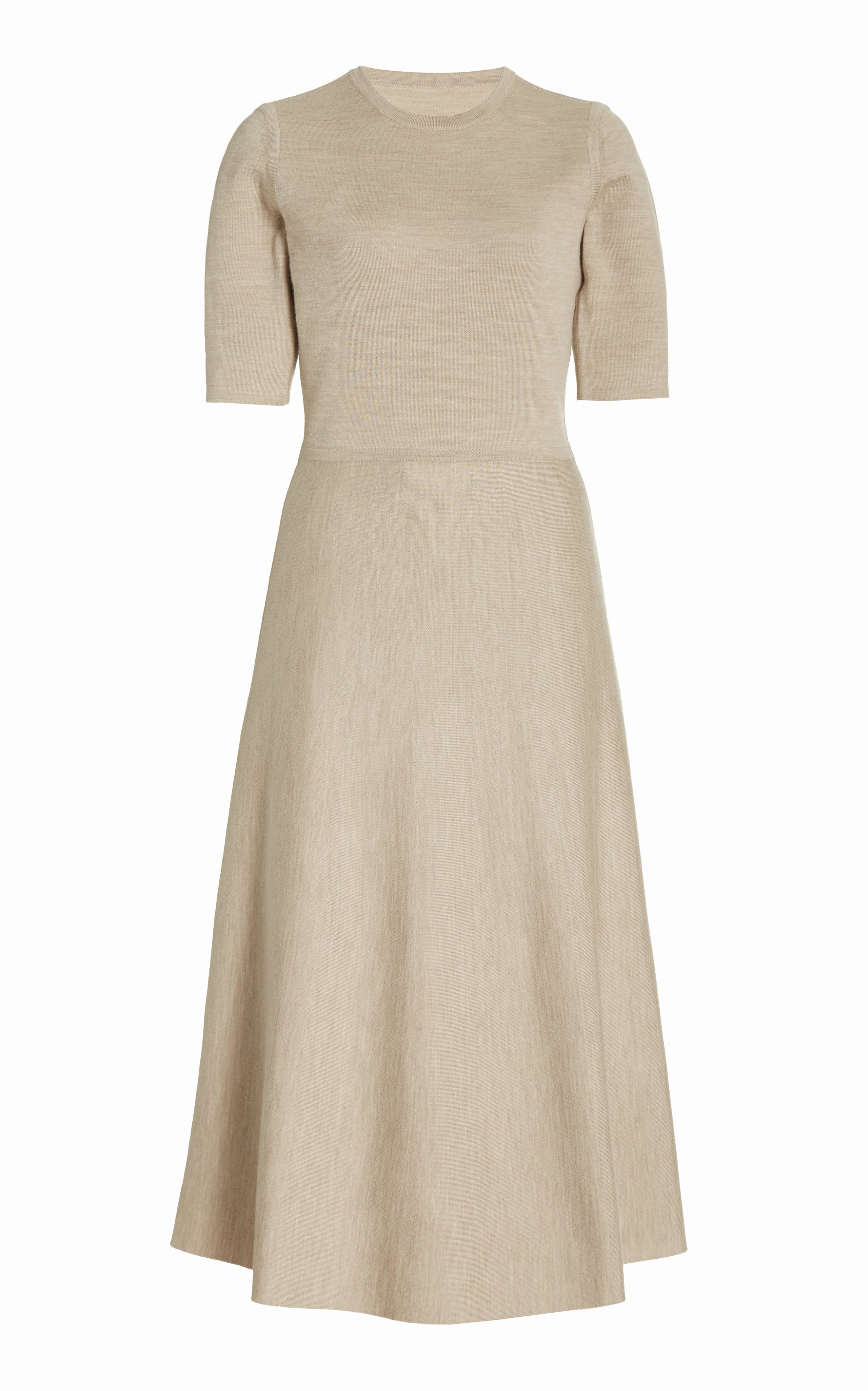 Seymore Knit Midi Dress in Oatmeal Merino Wool Cashmere Sleek Surface