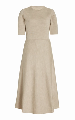 Seymore Knit Midi Dress in Oatmeal Merino Wool Cashmere Seasonal Wear