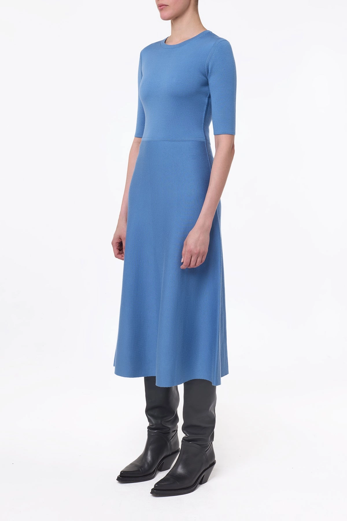 High Elasticity DenseKnit Fabric Seymore Knit Midi Dress in Sky Merino Wool Cashmere