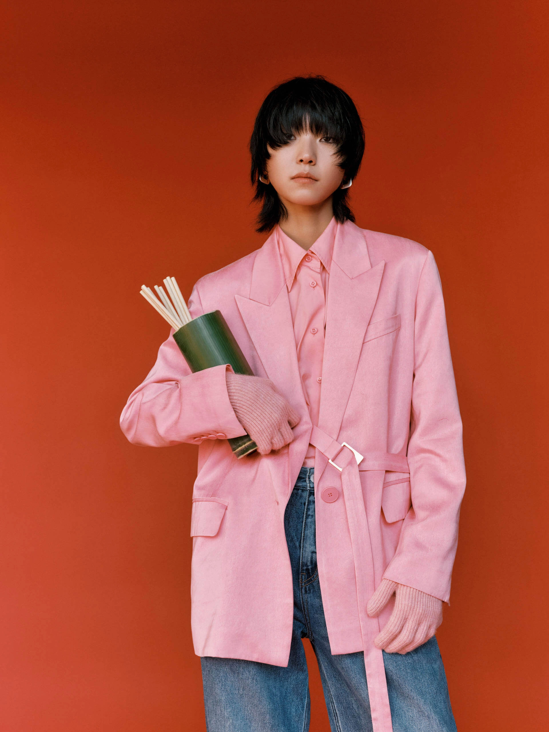 Low Profile Collar Long Length Loose Side Slit Blazer