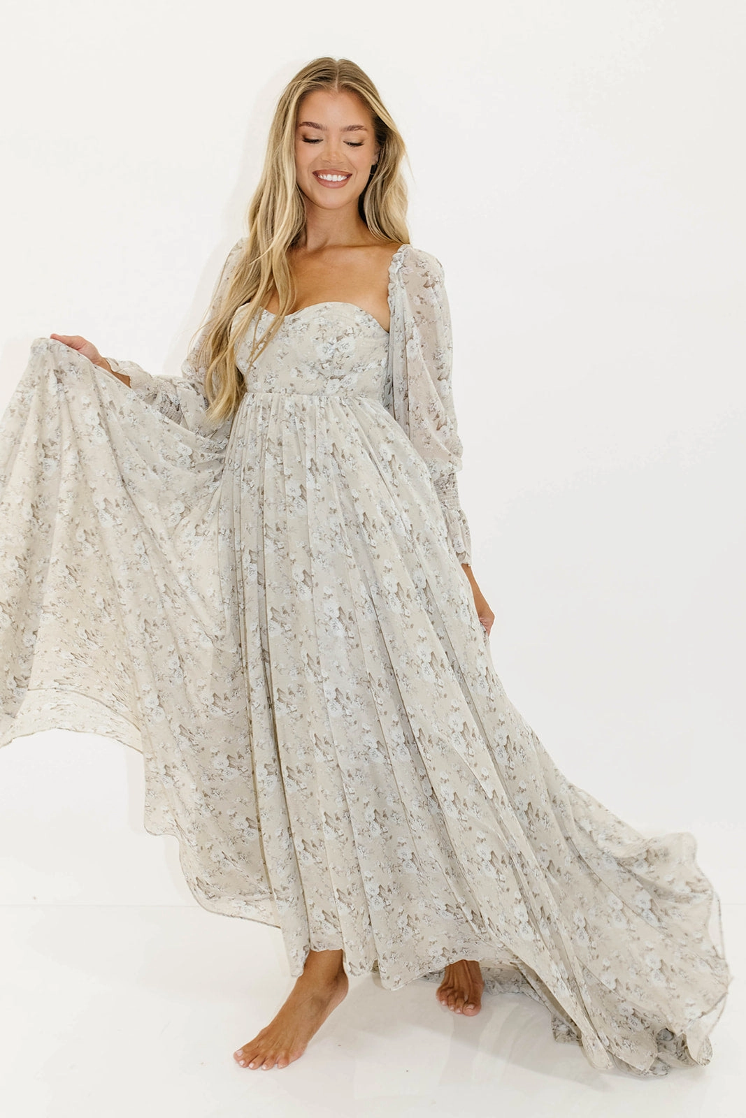 Family Glow Delilah Maxi Dress with Train in Grey/Blue - Bump Friendly