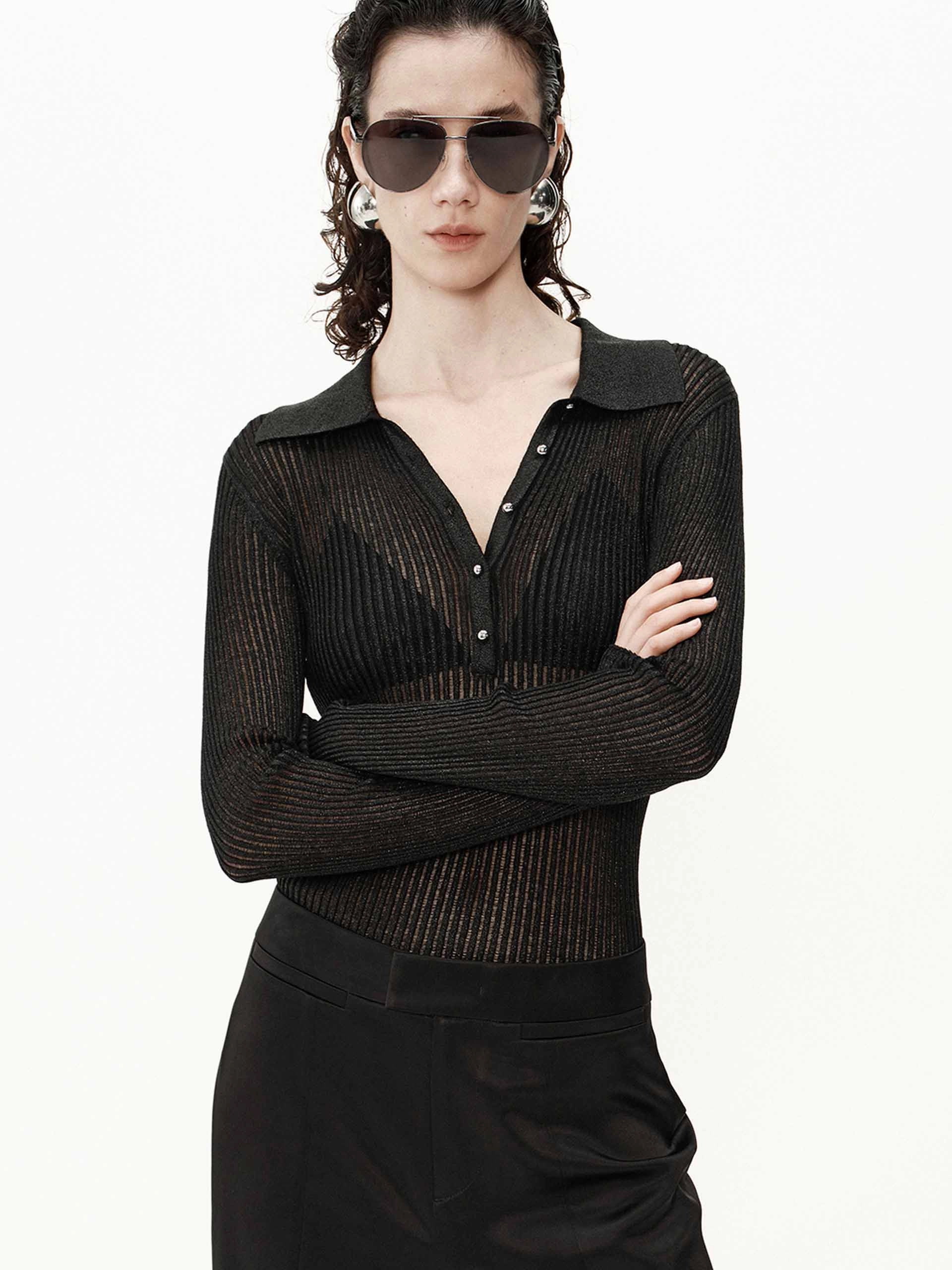 Sheer Ribbed Knit Top Ultra Soft Yarn