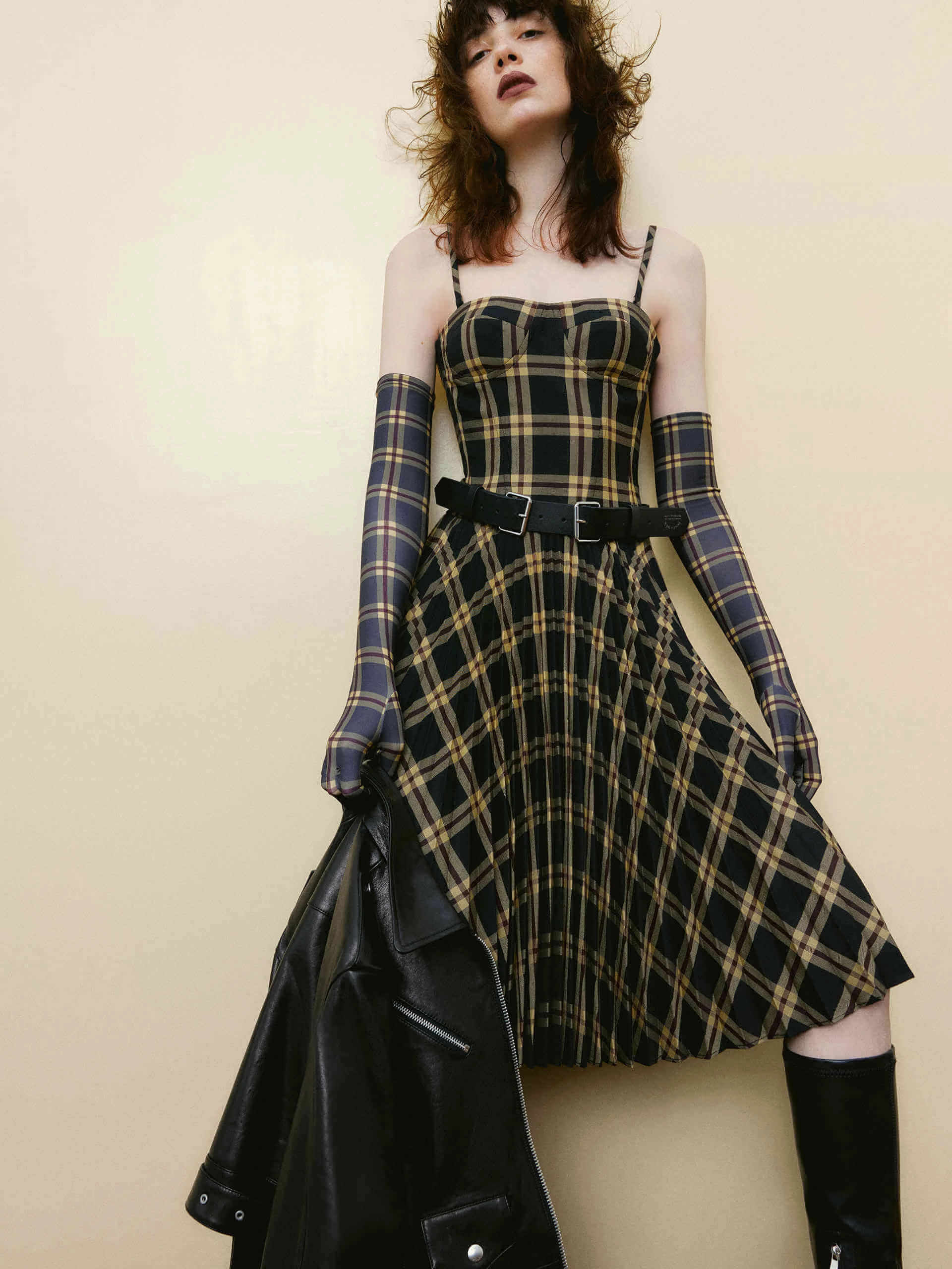 Corset Check Pleated Cami Dress Fall Mood