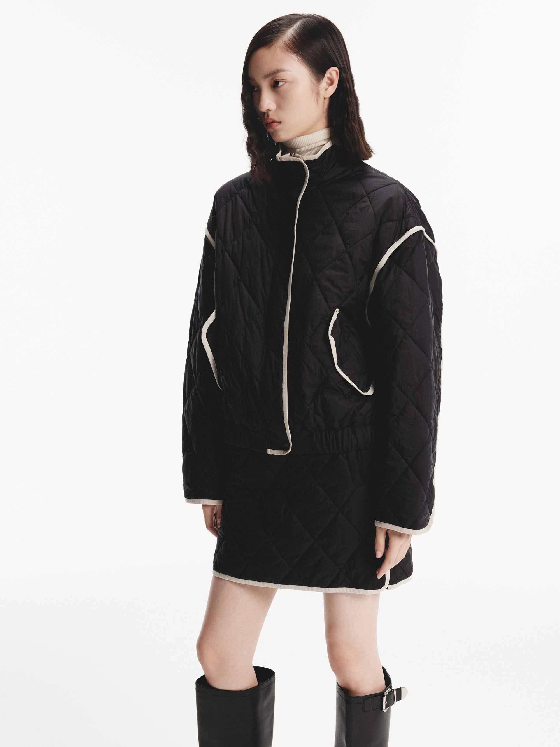 FadeResistant Print Contrast Trim Quilted Coat