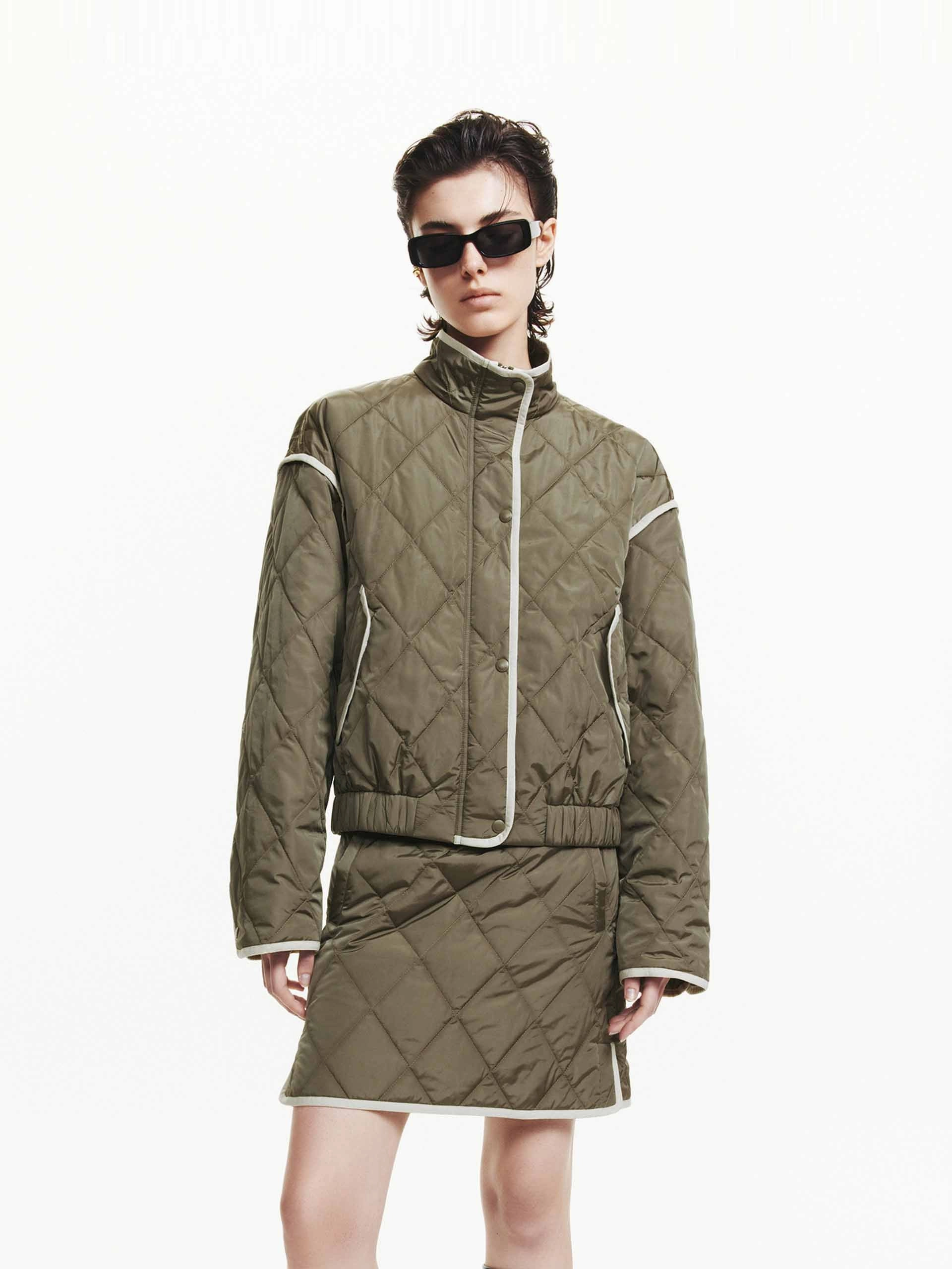 ErgonomicCut Contrast Trim Quilted Coat