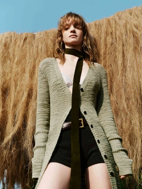 Flatlock Seam Construction Tubular Knit Structure Linen Blend Long Cardigan