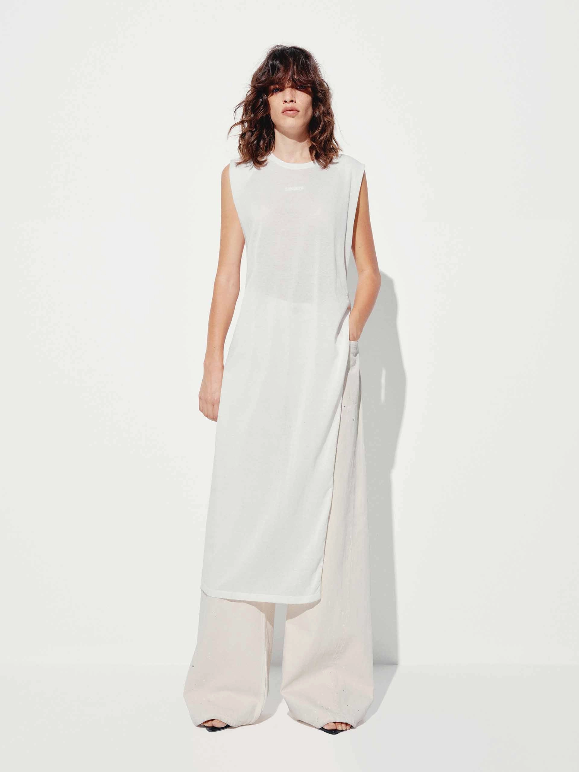 Side Slit Sleeveless Top Microfiber Textile