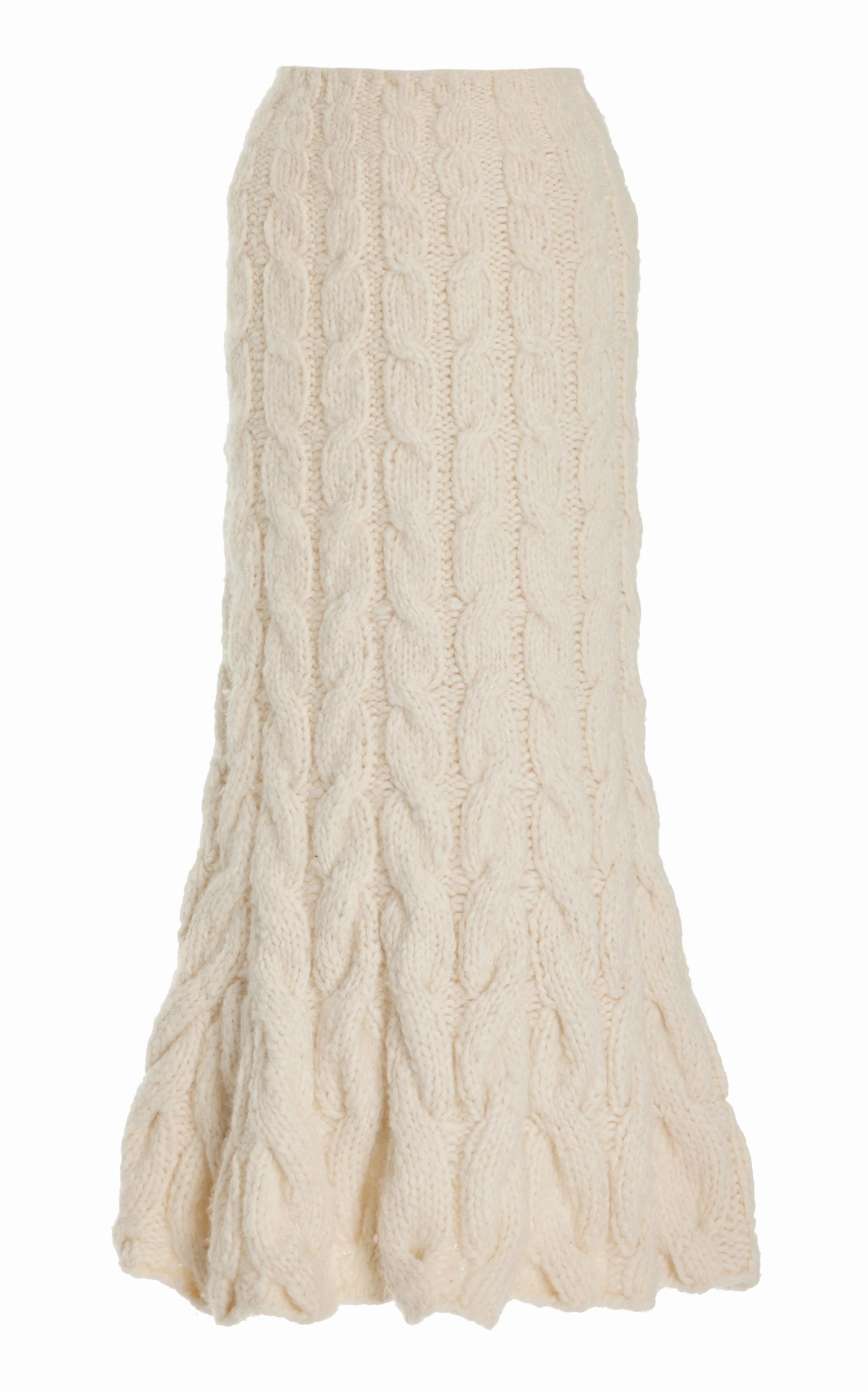 StretchWeave Fabric Sienna Knit Maxi Skirt in Ivory Welfat Cashmere