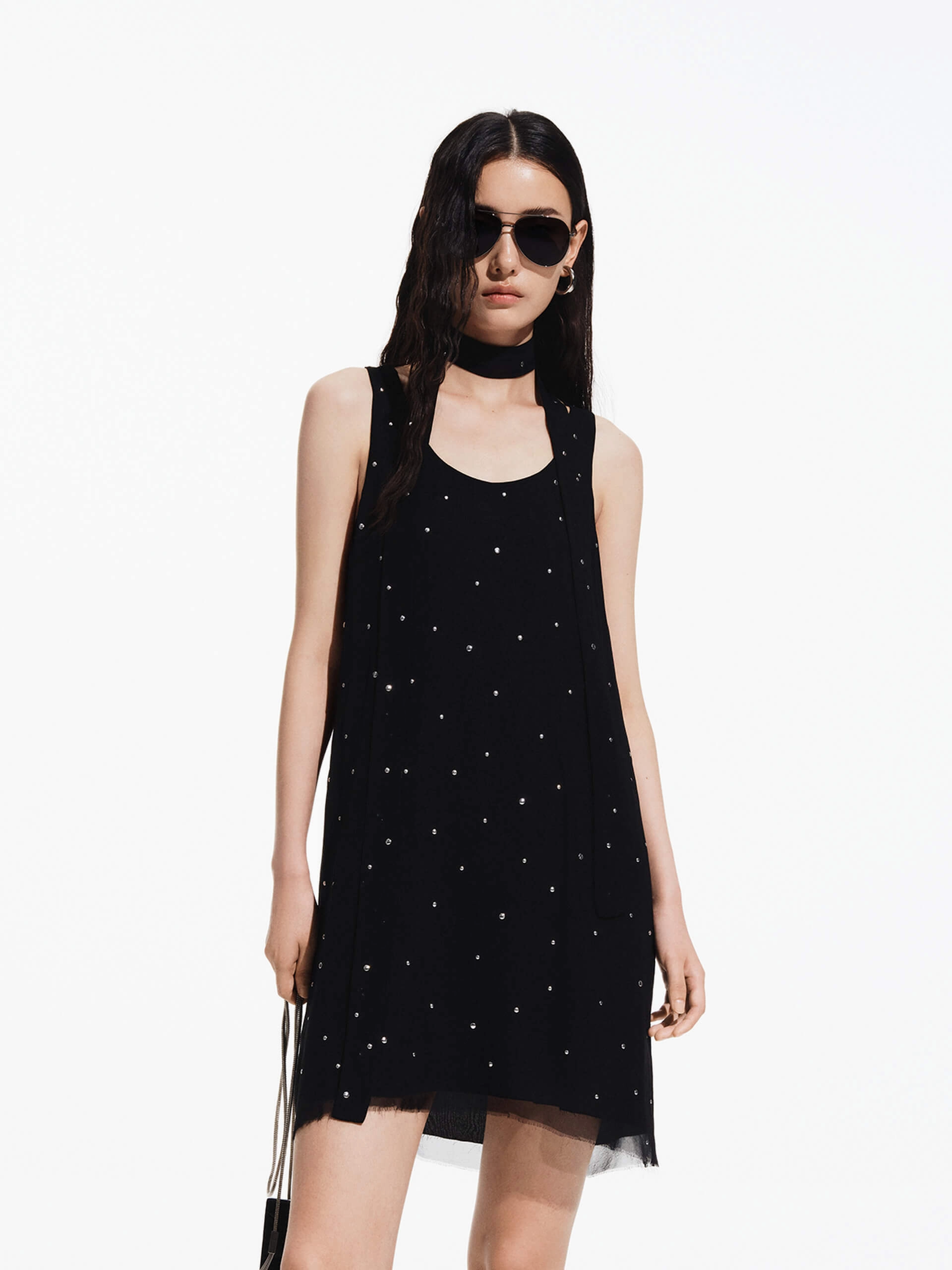 Silk Blend Mini Dress Bell-Sleeve