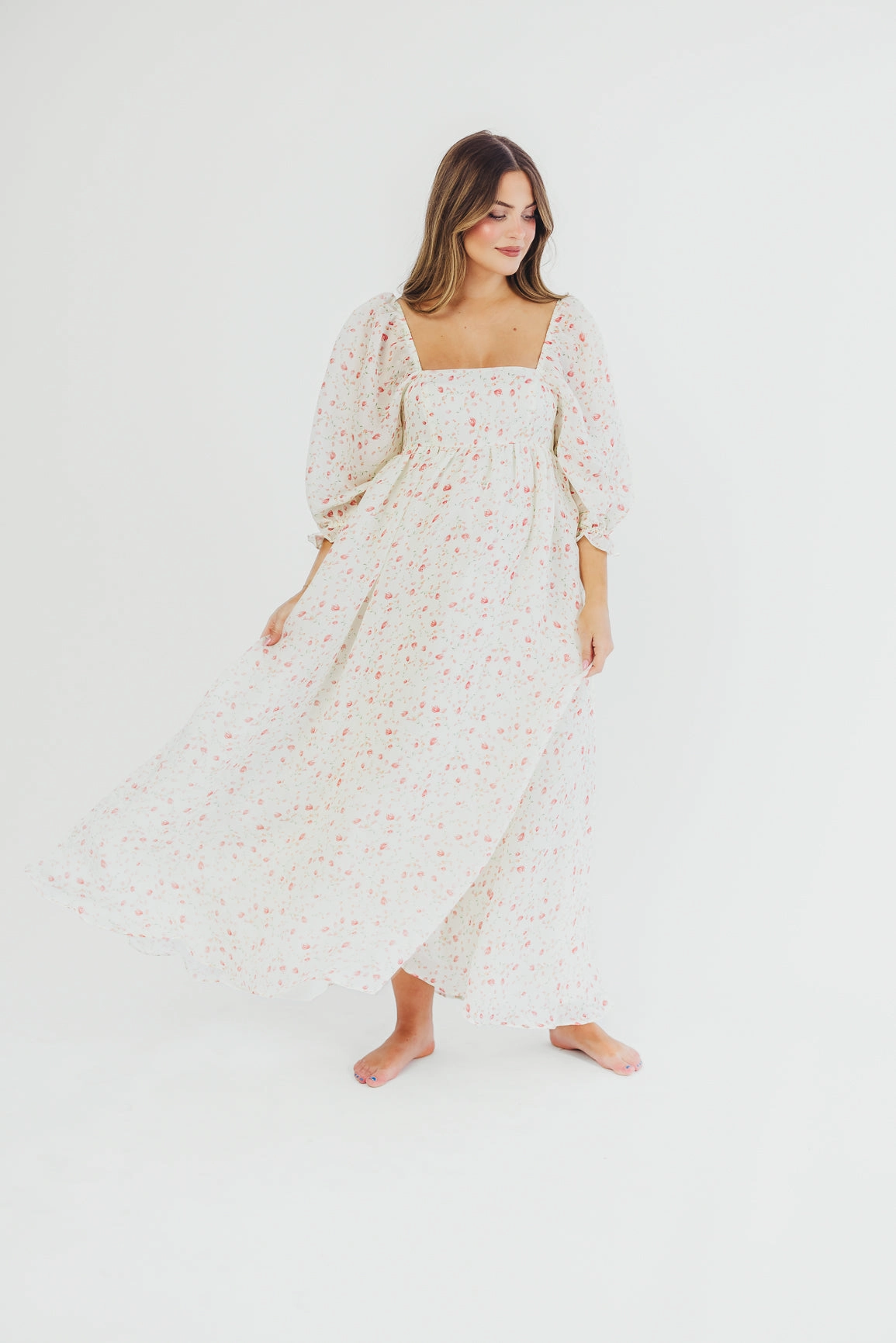 Mona Maxi Dress with Smocking in Ivory Floral - Bump Friendly & Inclusive Sizing (S-2XL) Easy Pretty