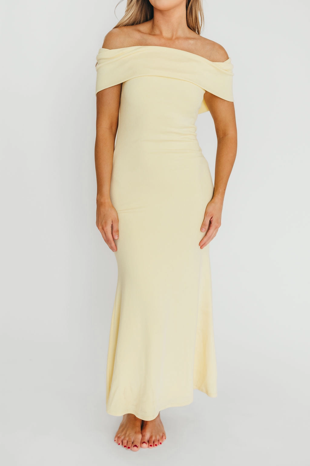 velvet feel Monroe Dress in Butter Yellow - Bump Friendly