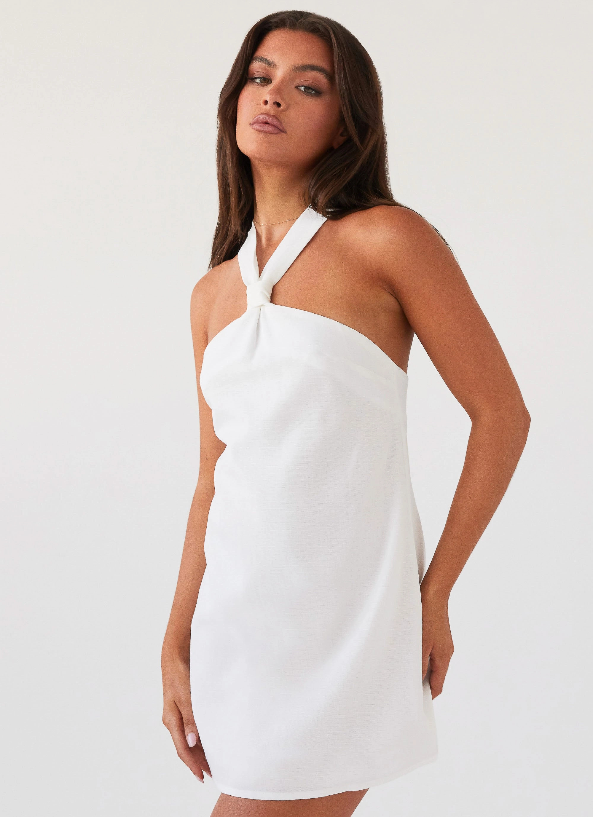 Refined Style Comfortable travel dress Keira Linen Mini Dress - White