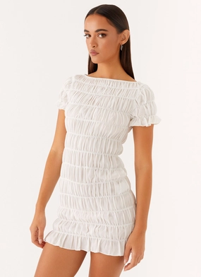Rita Ruched Mini Dress - White Comfy Fit Smart Edge