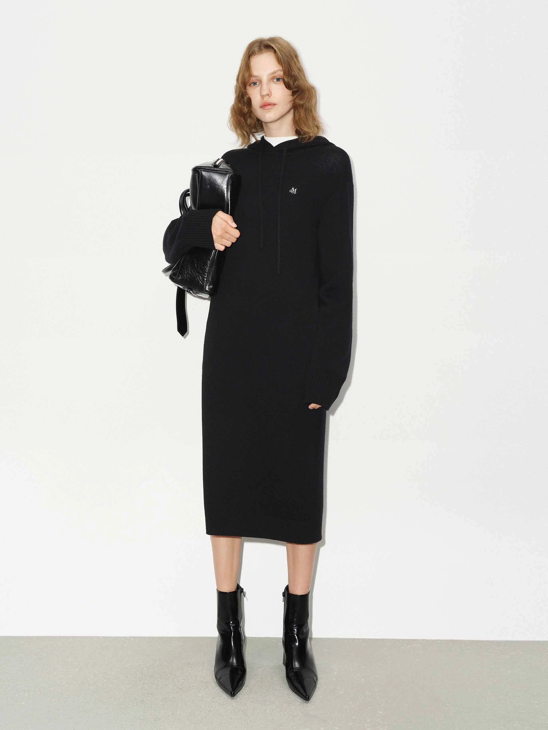 Soft Shine Wool Hood Midi Dress