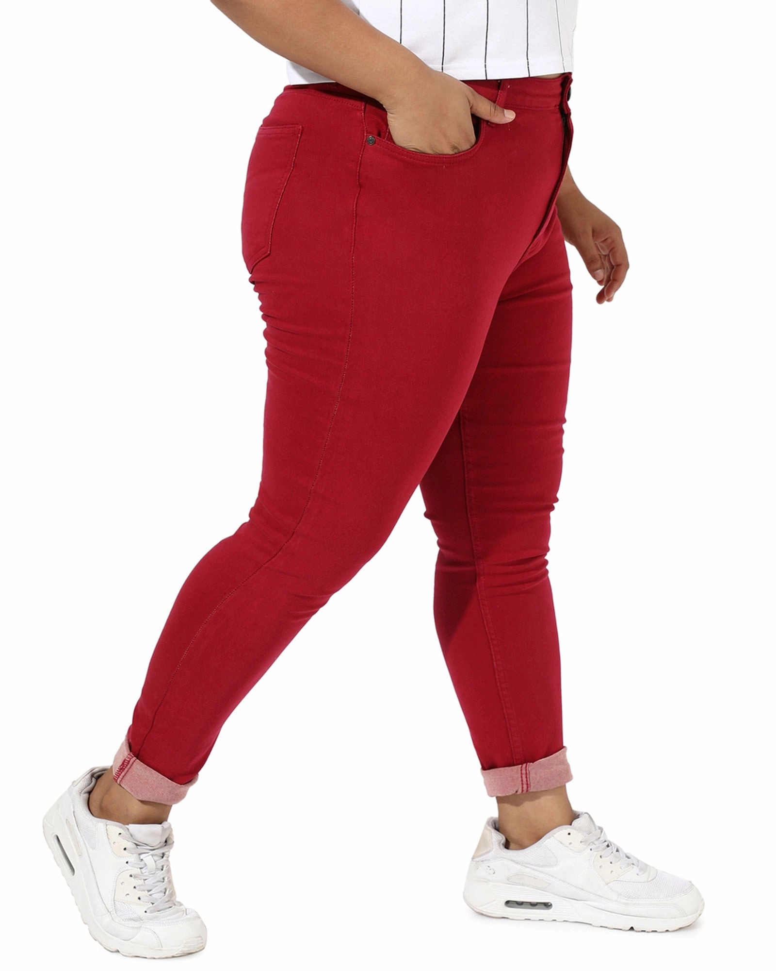 Maroon Skinny Jeans | Red Timeless Match Tailored Waistband