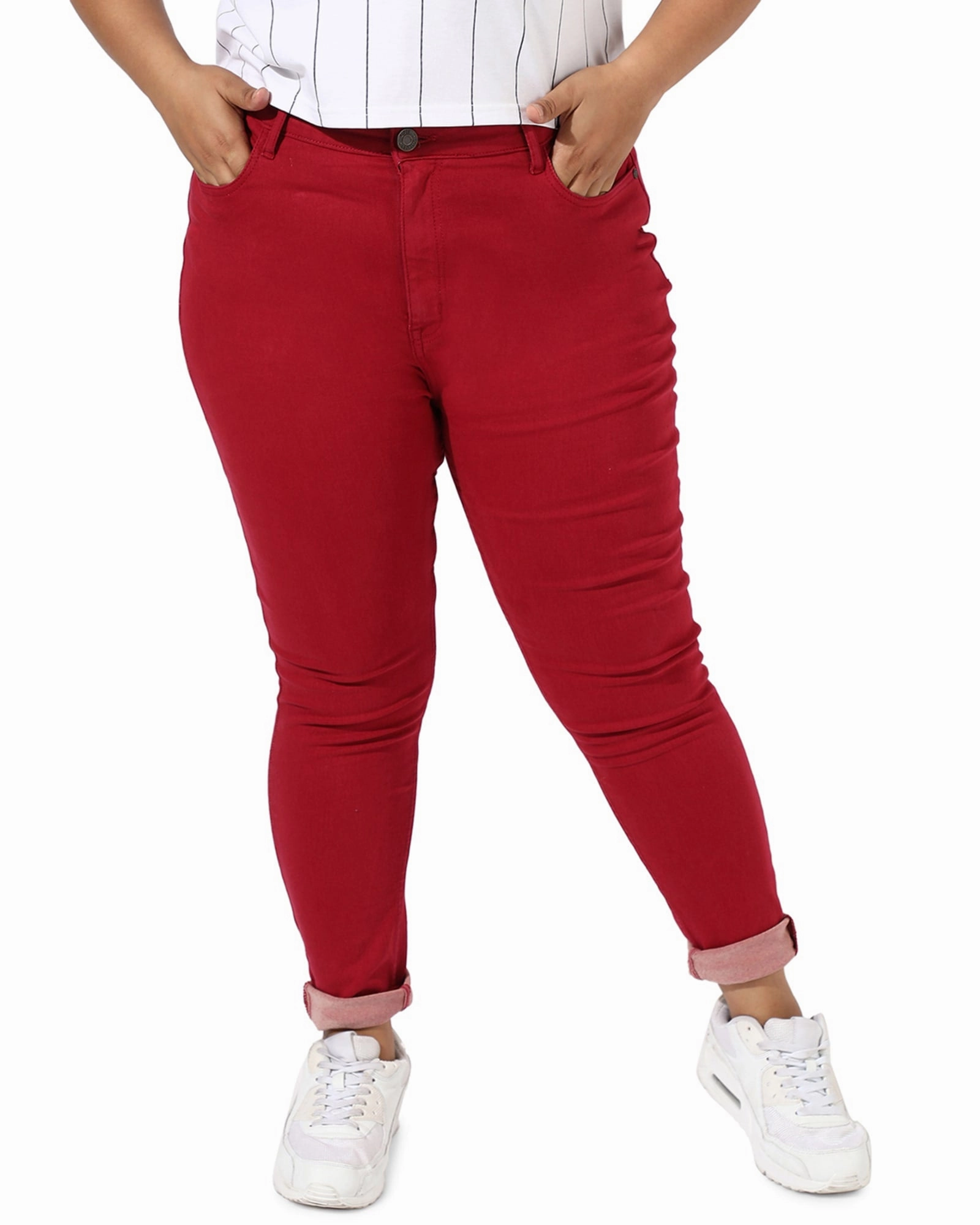 Maroon Skinny Jeans | Red Laidback Style Shape Retention