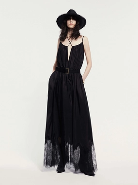 Lace Detail Silk Dress Romantic Mood