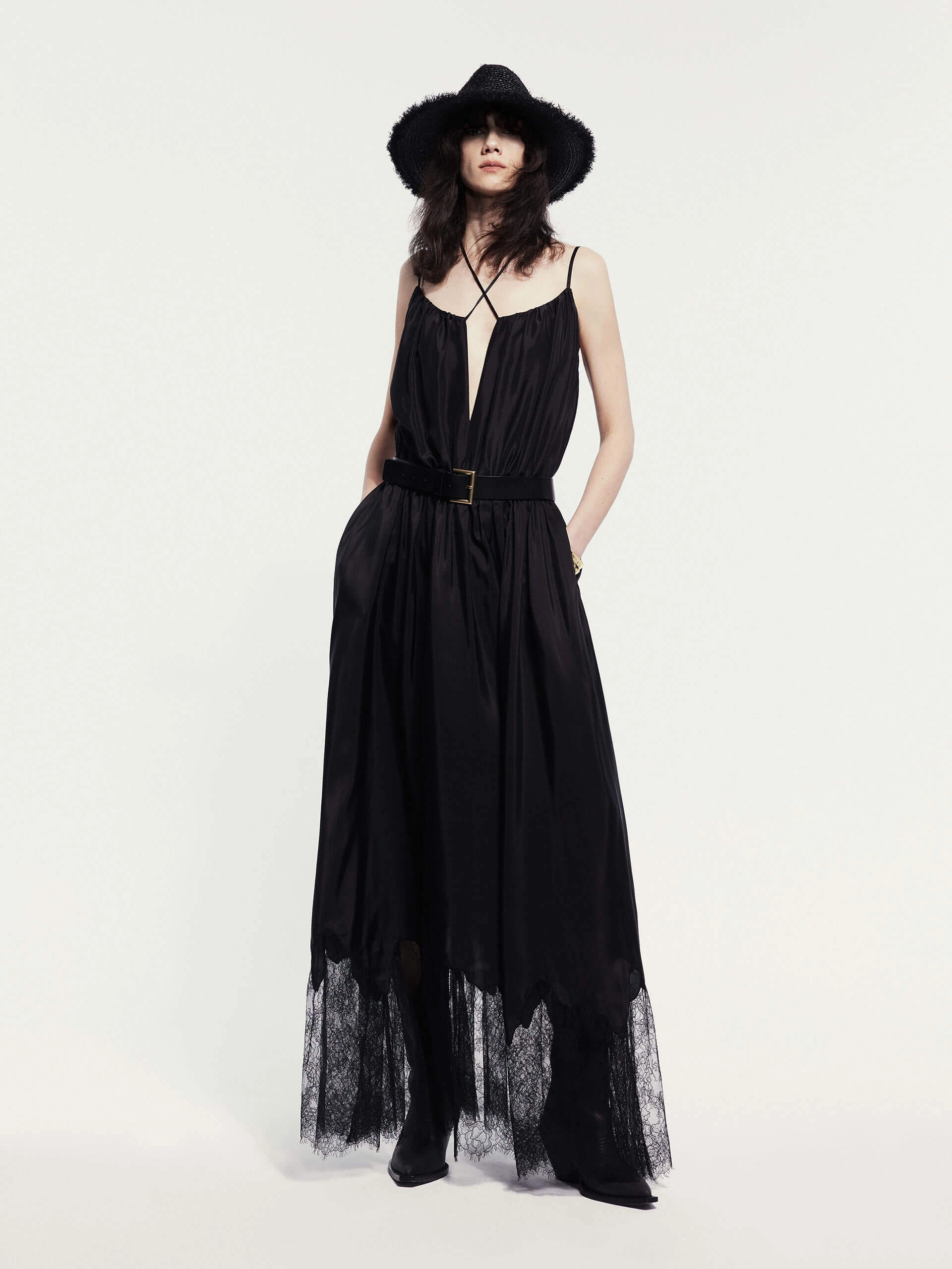 Beaded-Edge Timeless Touch Lace Detail Silk Dress