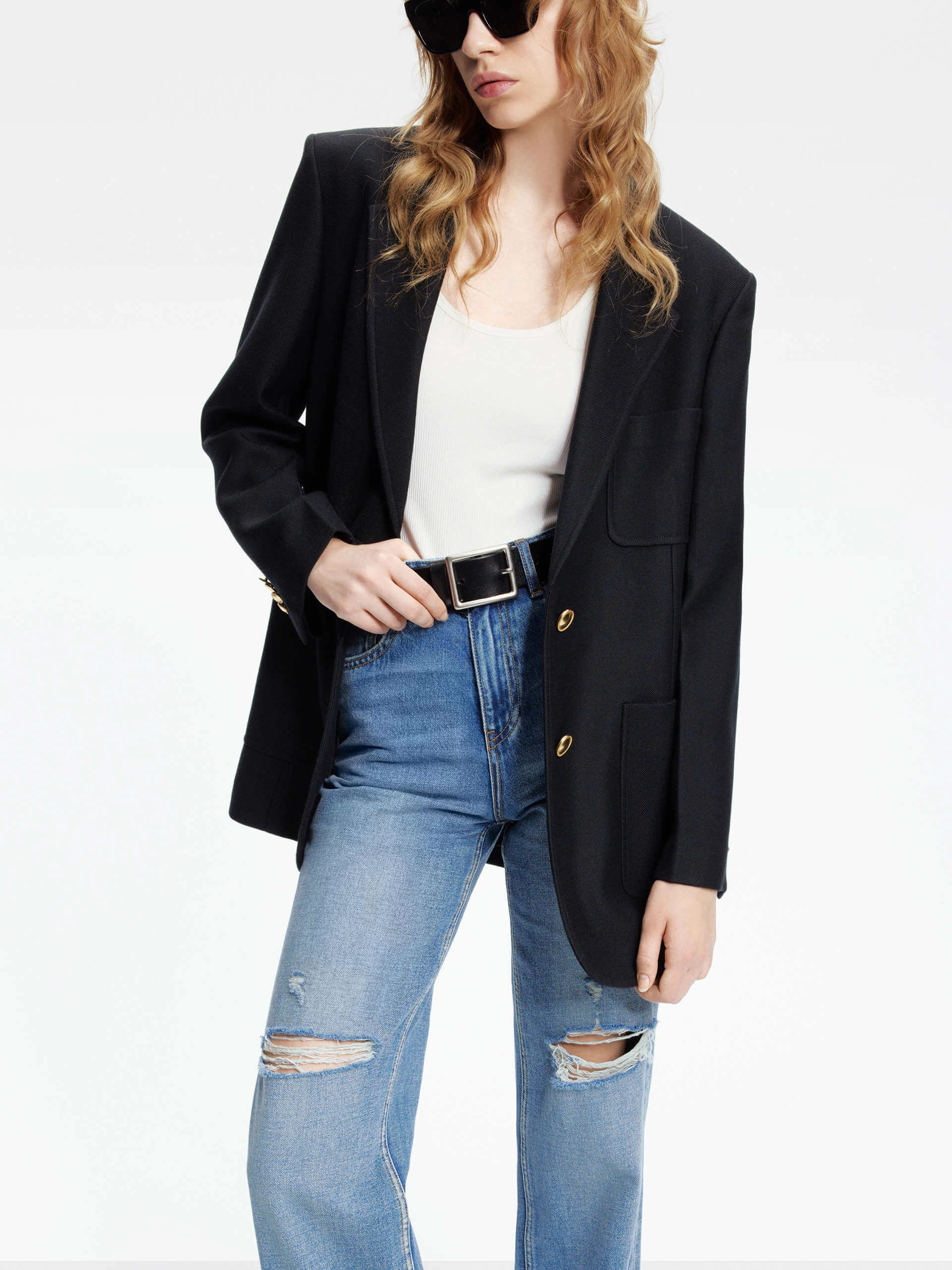 Single Breasted Tailored Blazer Wrinkle Free Exterior