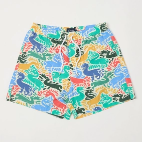 Active Style Drake's Ducks Print Drawstring Swim Shorts - Ecru/Multi