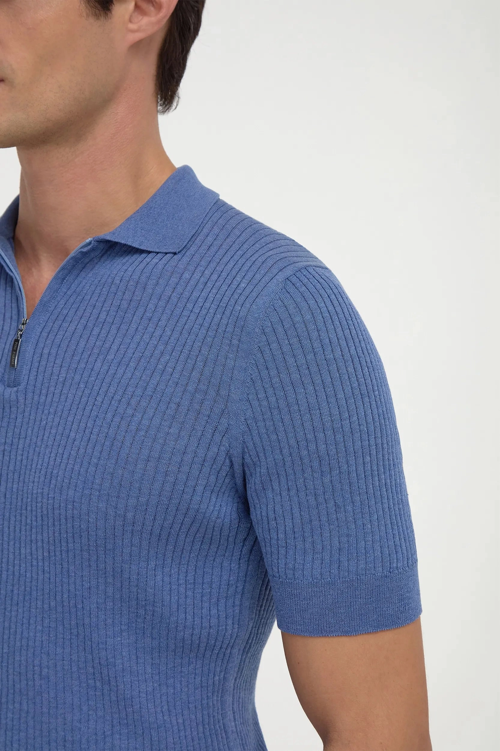 Temperature Regulating Sky blue thin rib zipped polo - Made in Italy