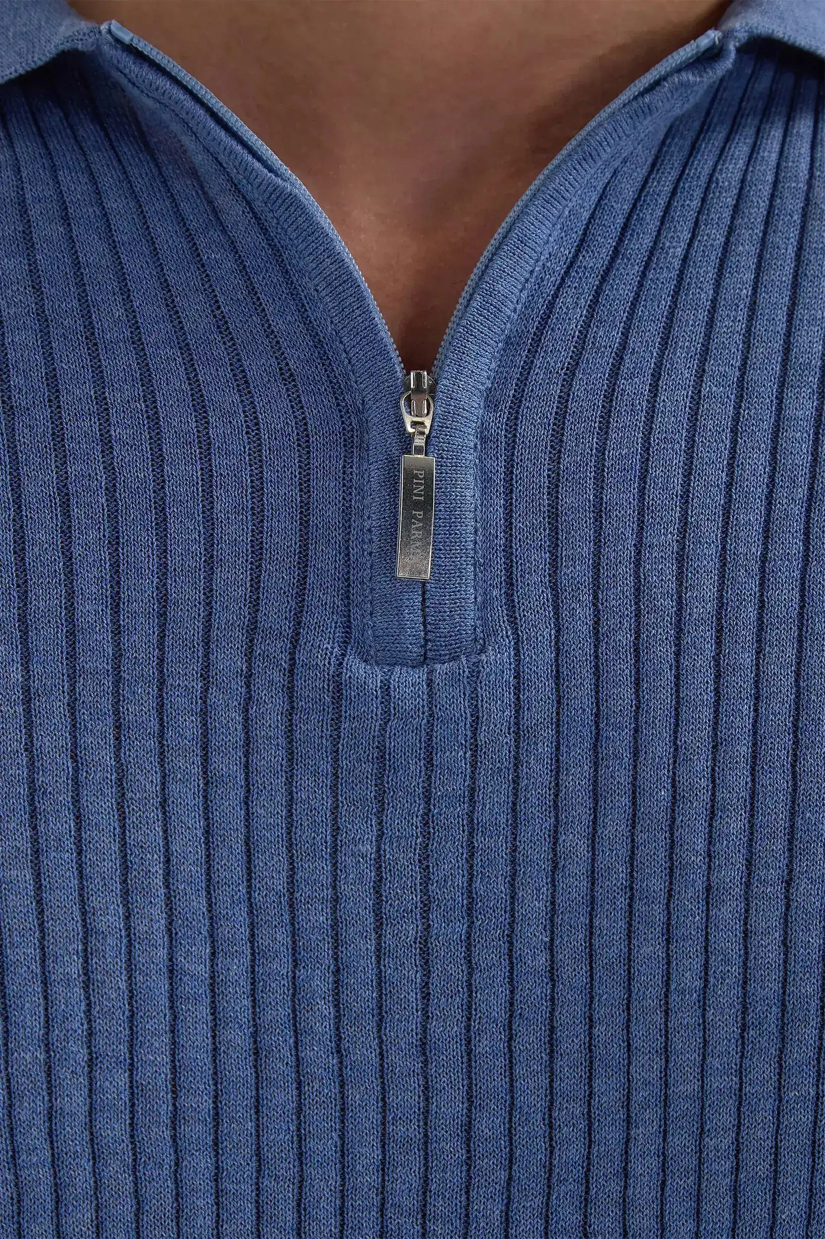 GarmentSpecific Storage Solutions Sky blue thin rib zipped polo - Made in Italy