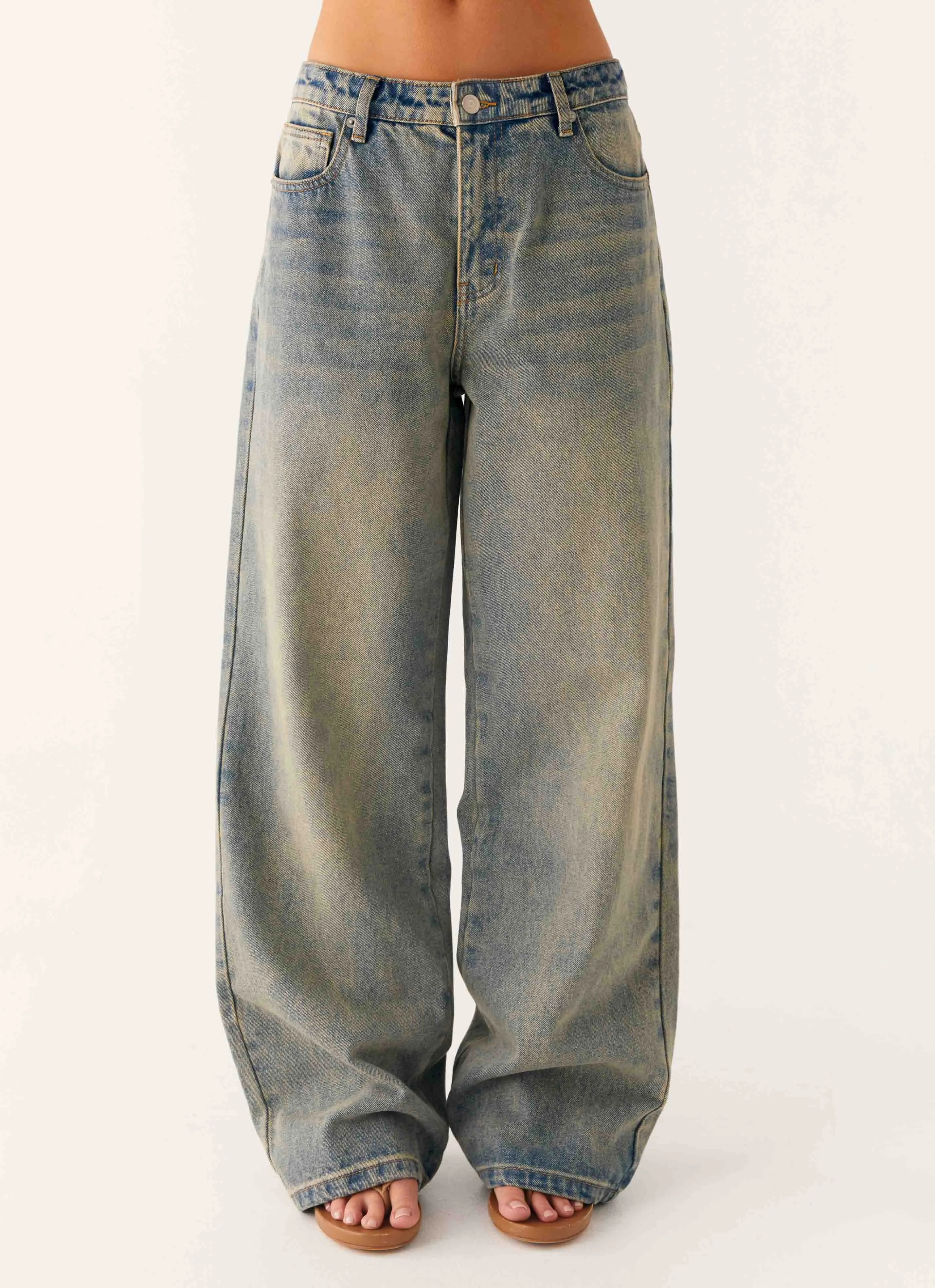 Simple Comfort Comfort Fit Design Keanna Low Rise Denim Jeans - Dirty Wash