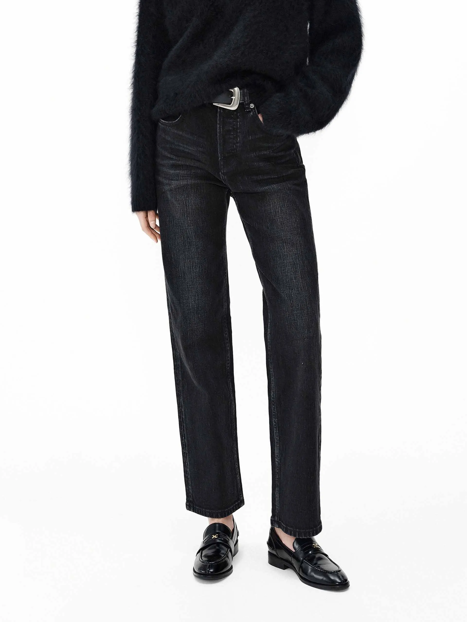 Black Ankle Straight Jeans Fashionable Design