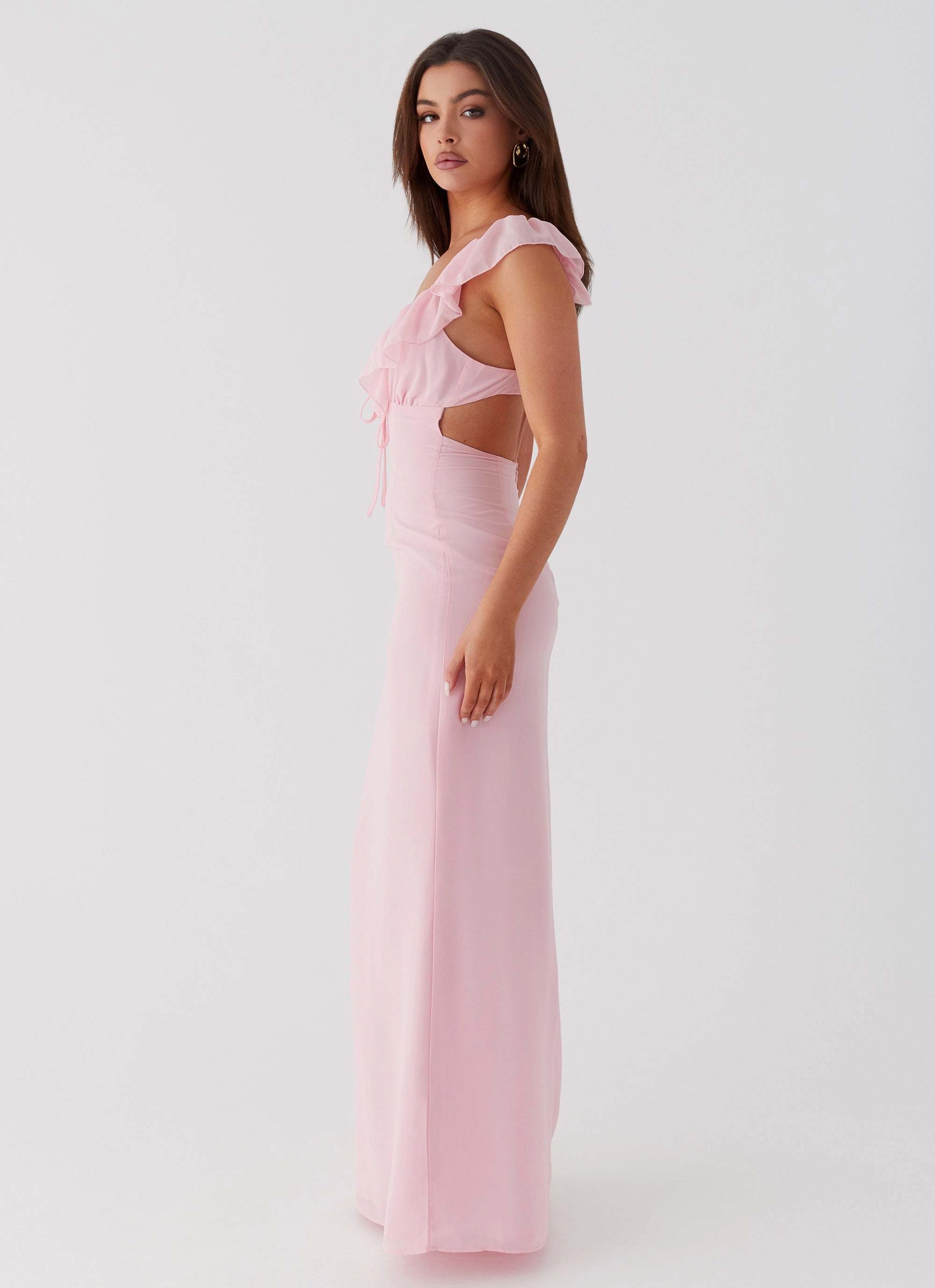 Silvie Maxi Dress - Pink Chic Waist Design Jewel Accent
