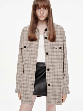 Long Sleeves Plaid Coat Rubberized Edging