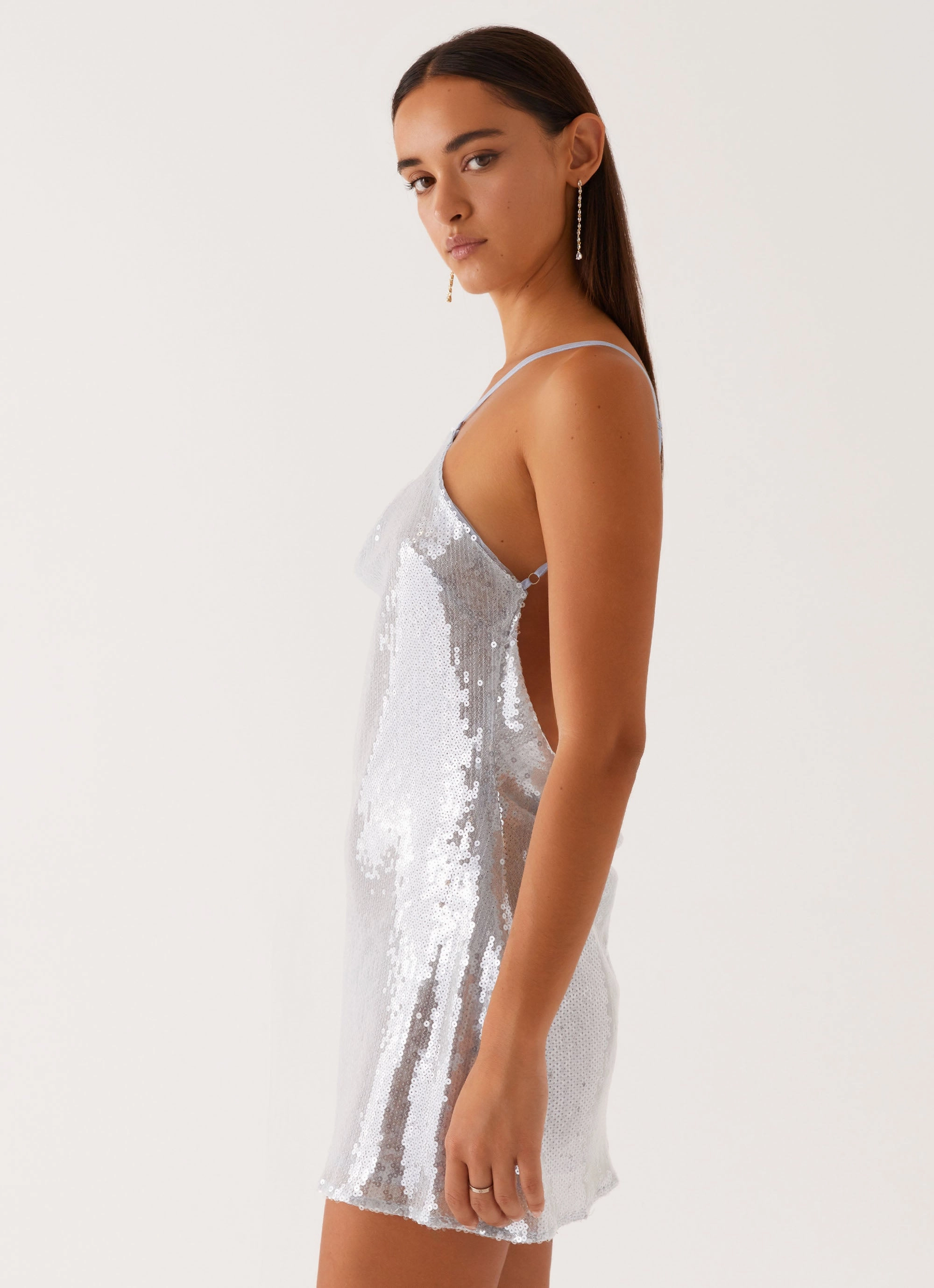 Night Vibes Flexible Fit Radiant Energy Cowl Back Mini Dress - Blue