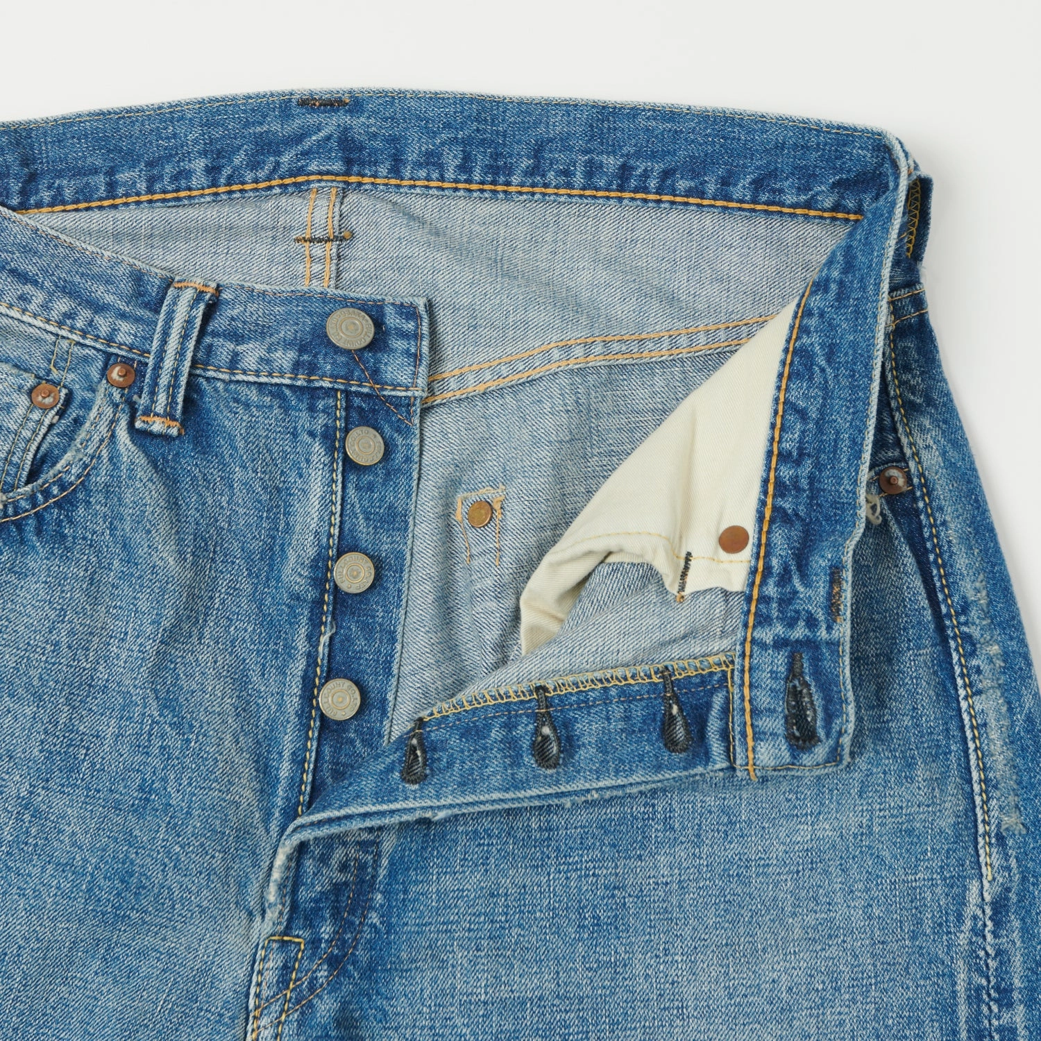 clean design Full Count 0105HA Patched 13.7oz Wide Straight Jean - 'Dartford' Wash