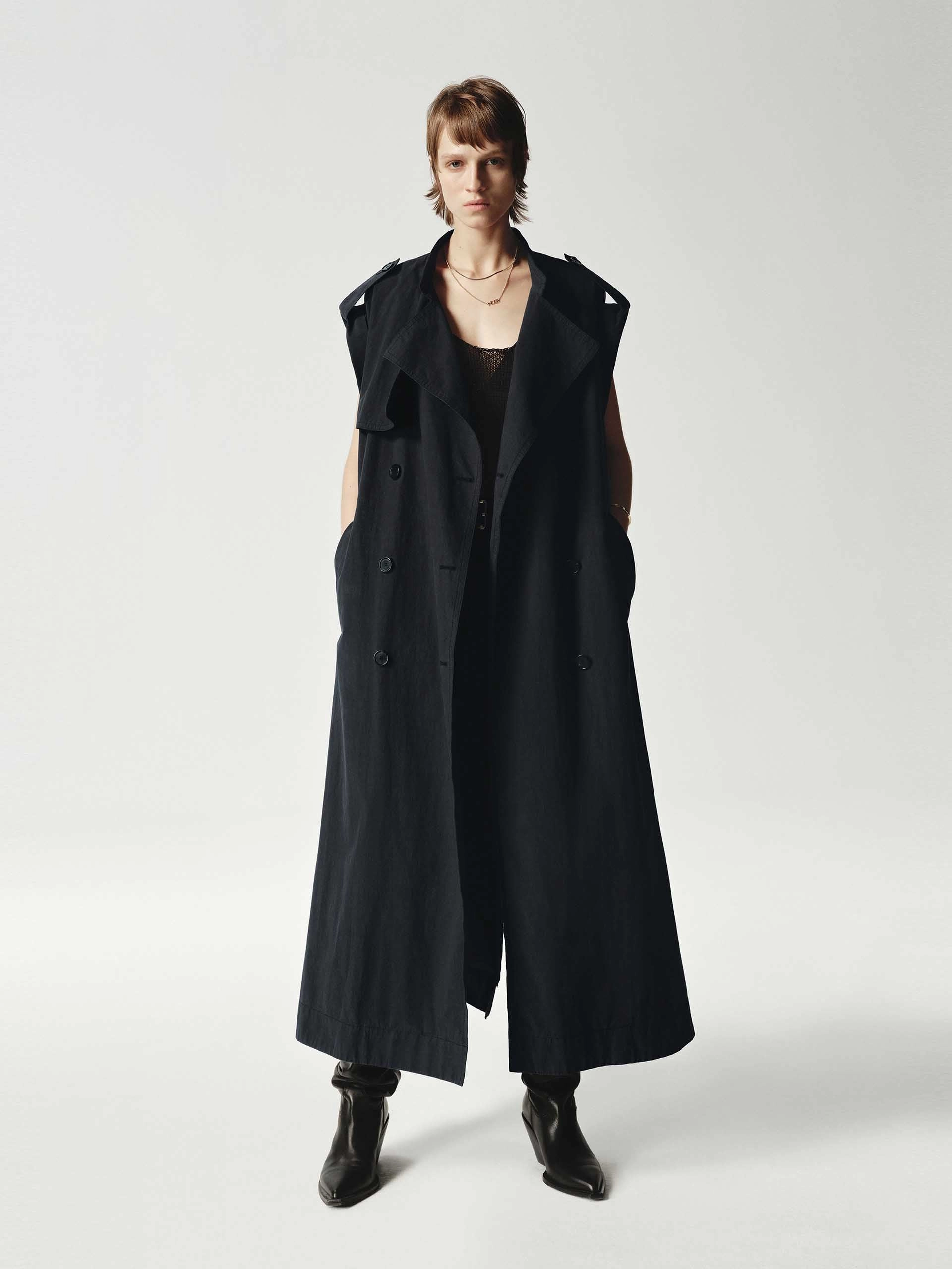 Bonded Hemline Sleeveless Back Slit Trench Coat