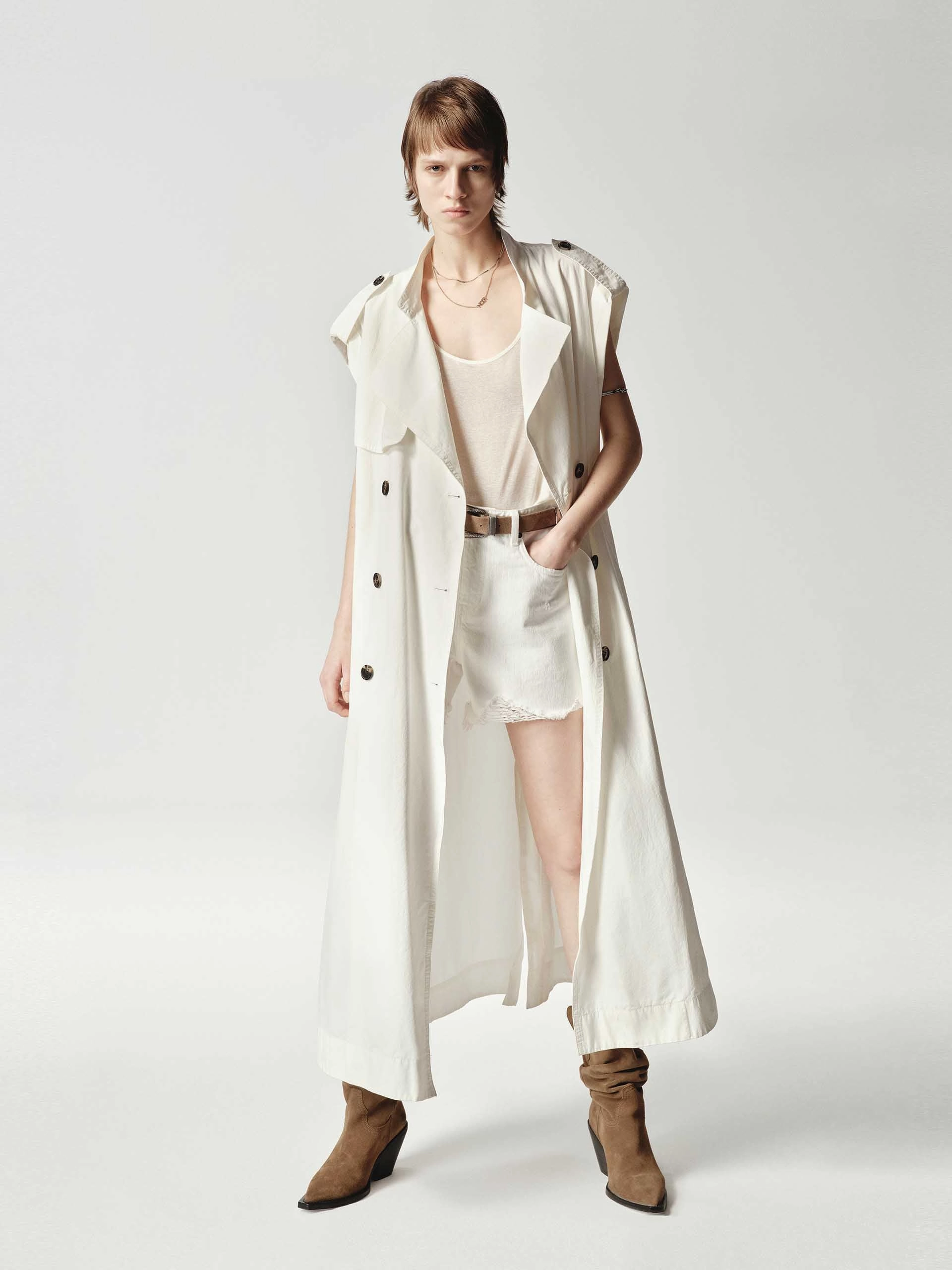 Sleeveless Back Slit Trench Coat Ultra Soft Brushed Interior