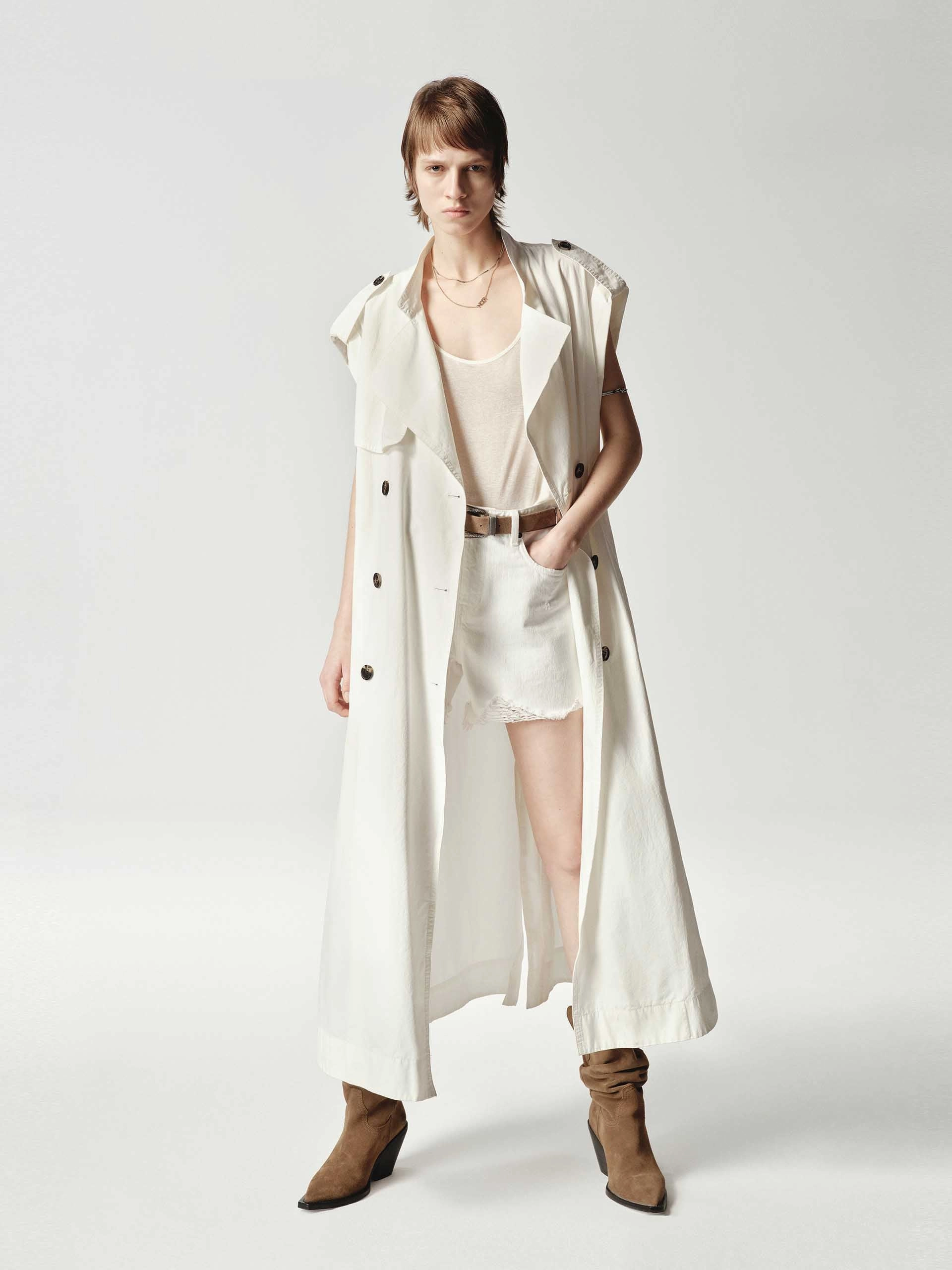 Sleeveless Back Slit Trench Coat Low Maintenance Fabric