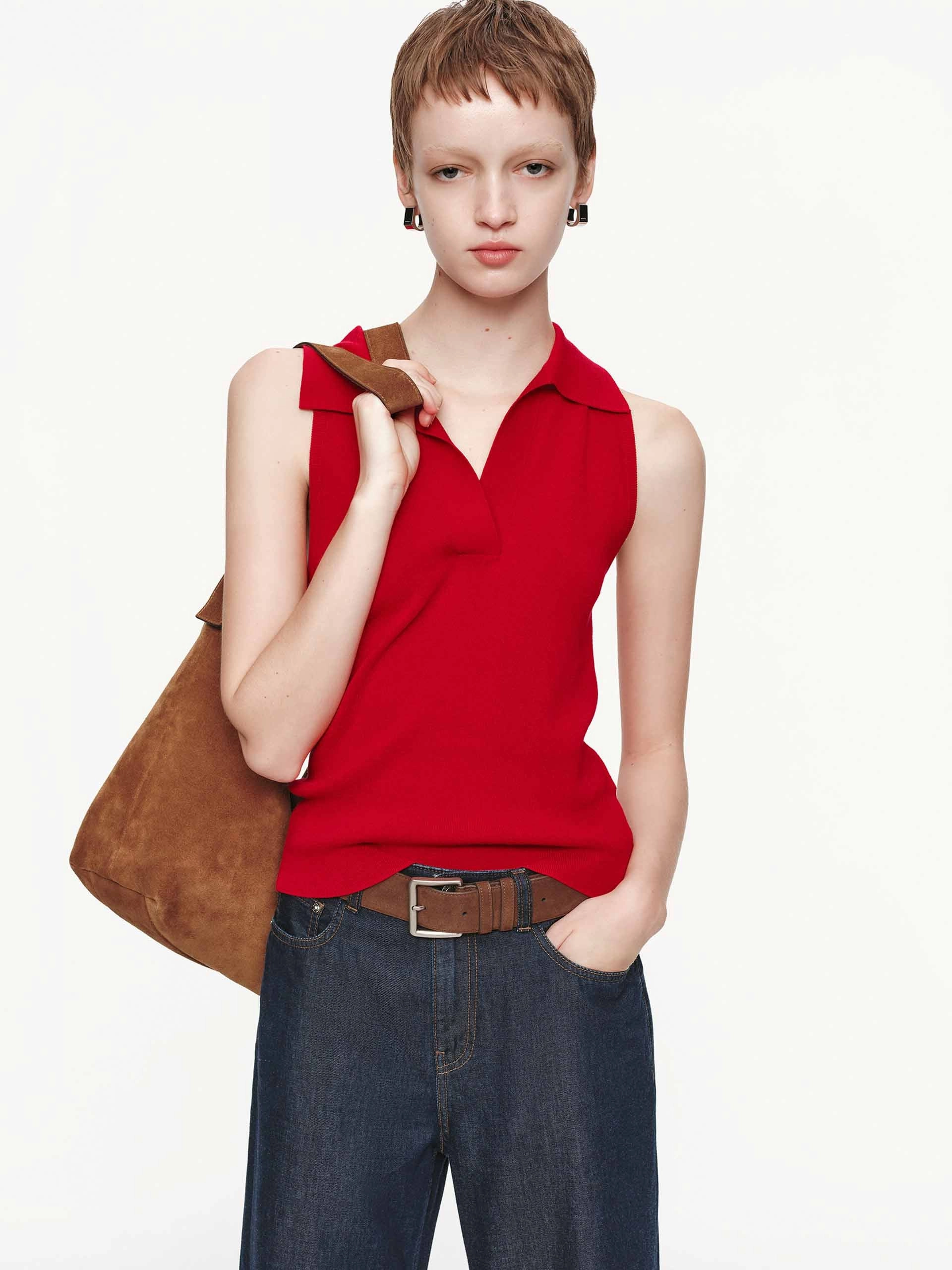 Easy Care Material Sleeveless Polo Top