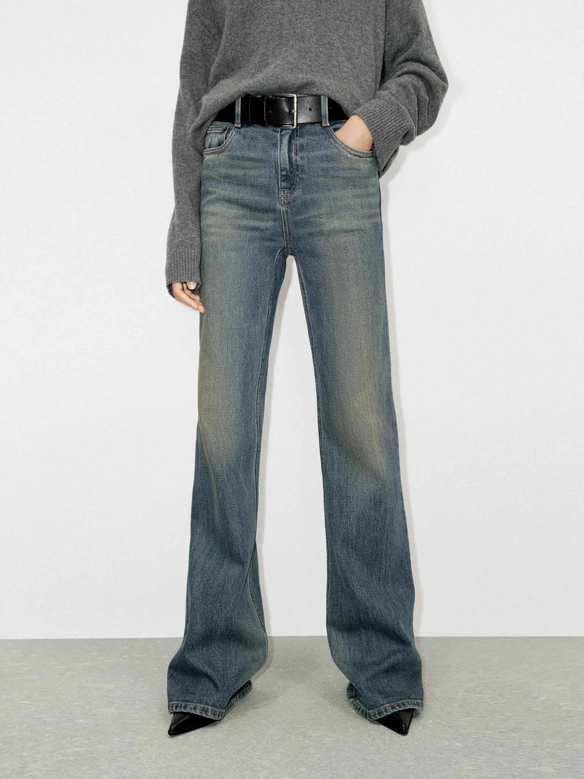 Streetwear Mood Odor Control Treatment Slightly Flared Cotton Jeans