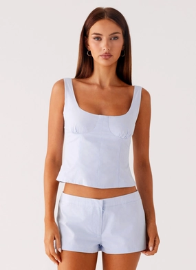 Moisture Wicking Material Padded Shoulders Coastline Bustier Top - Blue