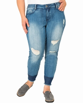 Morning Stroll Outdoor Adventure Date Night Kya Raw Hem Two Tone Skinny Crop Jeans | Blue