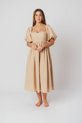 Light Layers monochrome Hamilton Midi Dress in Taupe - Bump Friendly (S-2XL) *Final-Sale*