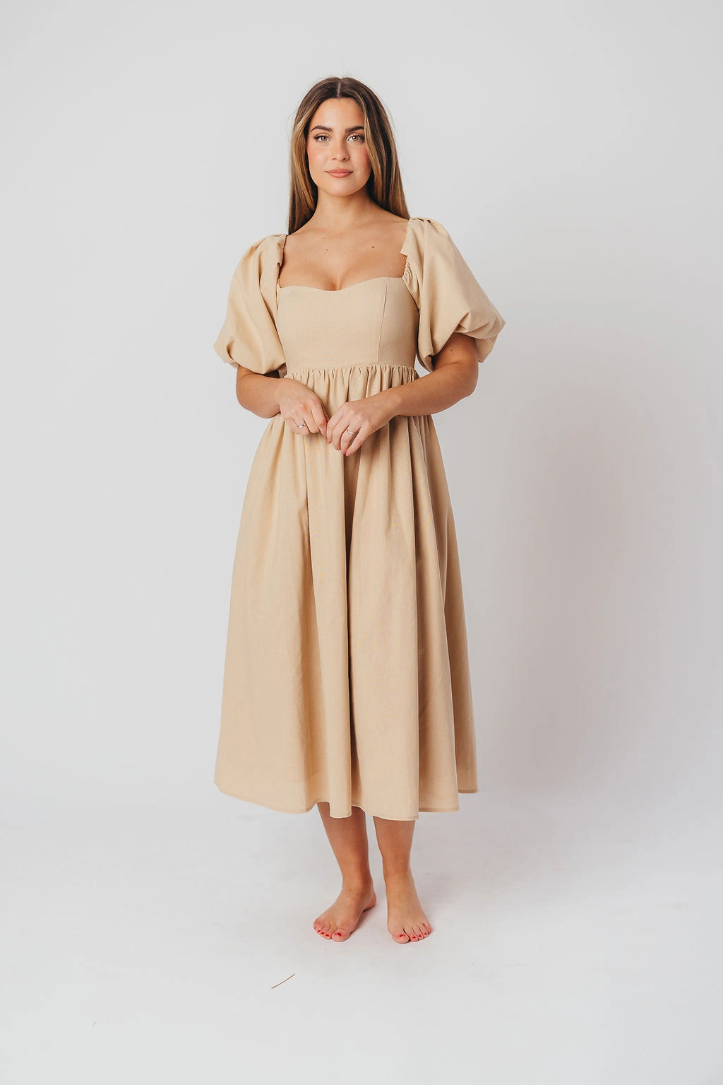 Light Layers monochrome Hamilton Midi Dress in Taupe - Bump Friendly (S-2XL) *Final-Sale*