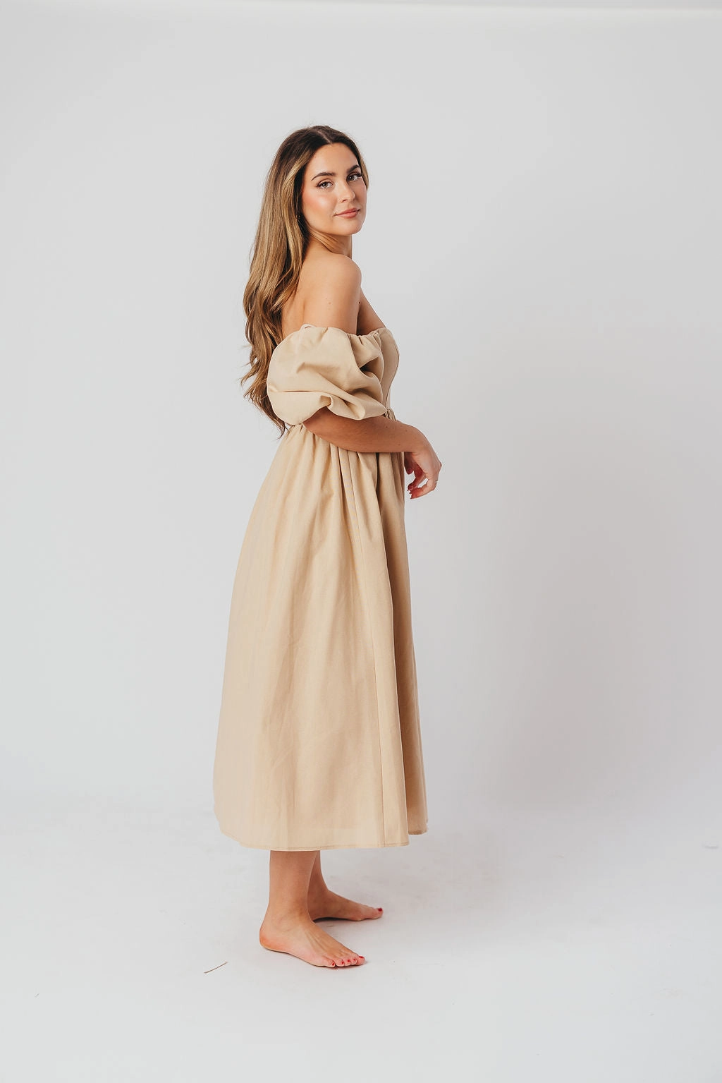 Hamilton Midi Dress in Taupe - Bump Friendly (S-2XL) *Final-Sale* Curve Friendly