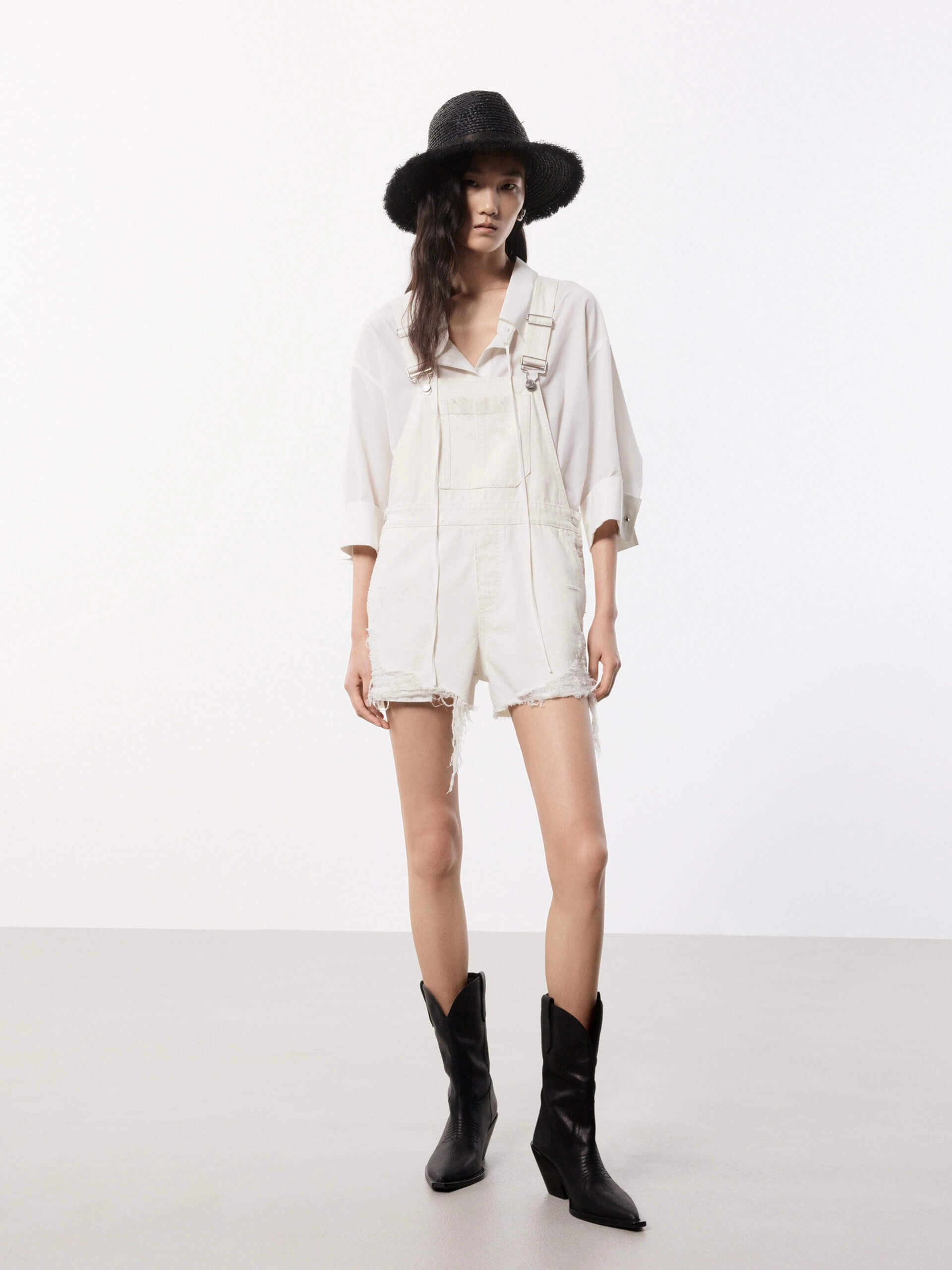 Distressed Detail Denim Overalls Yoga Worker