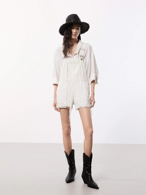 Sporty Travel Distressed Detail Denim Overalls